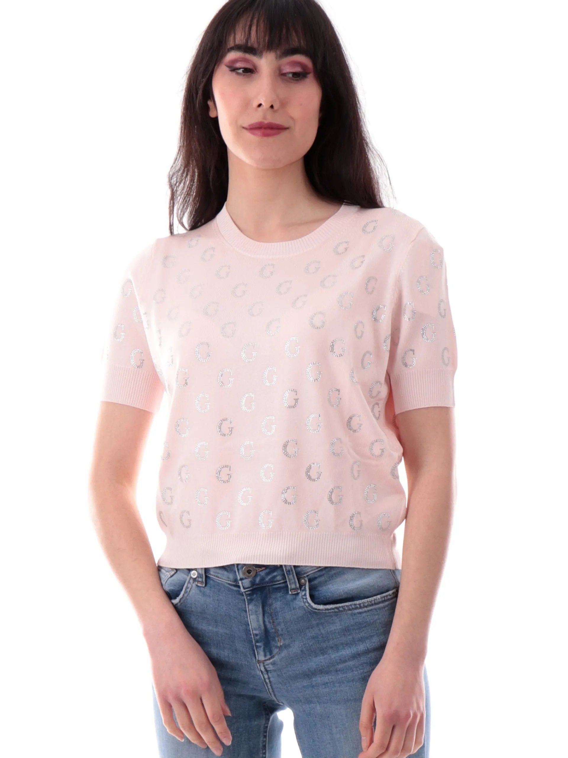 GUESS T-Shirt*Maglia rosa e G strass brillantini
