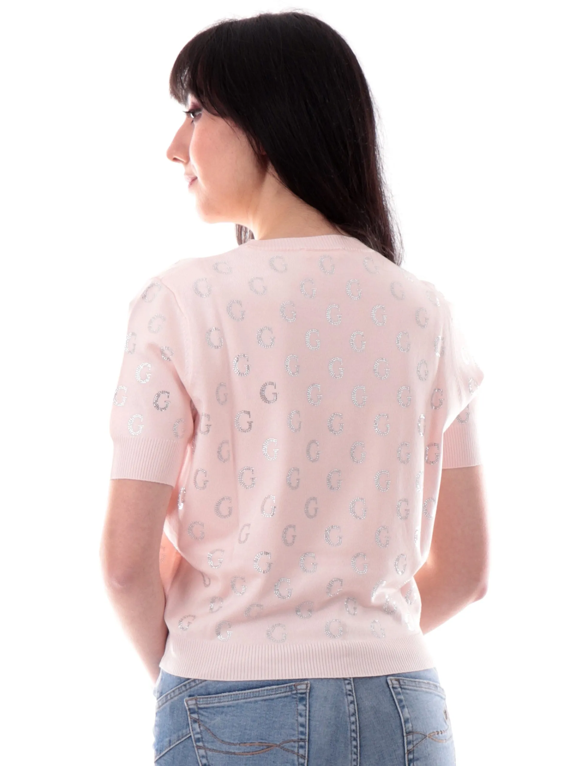 GUESS T-Shirt*Maglia rosa e G strass brillantini