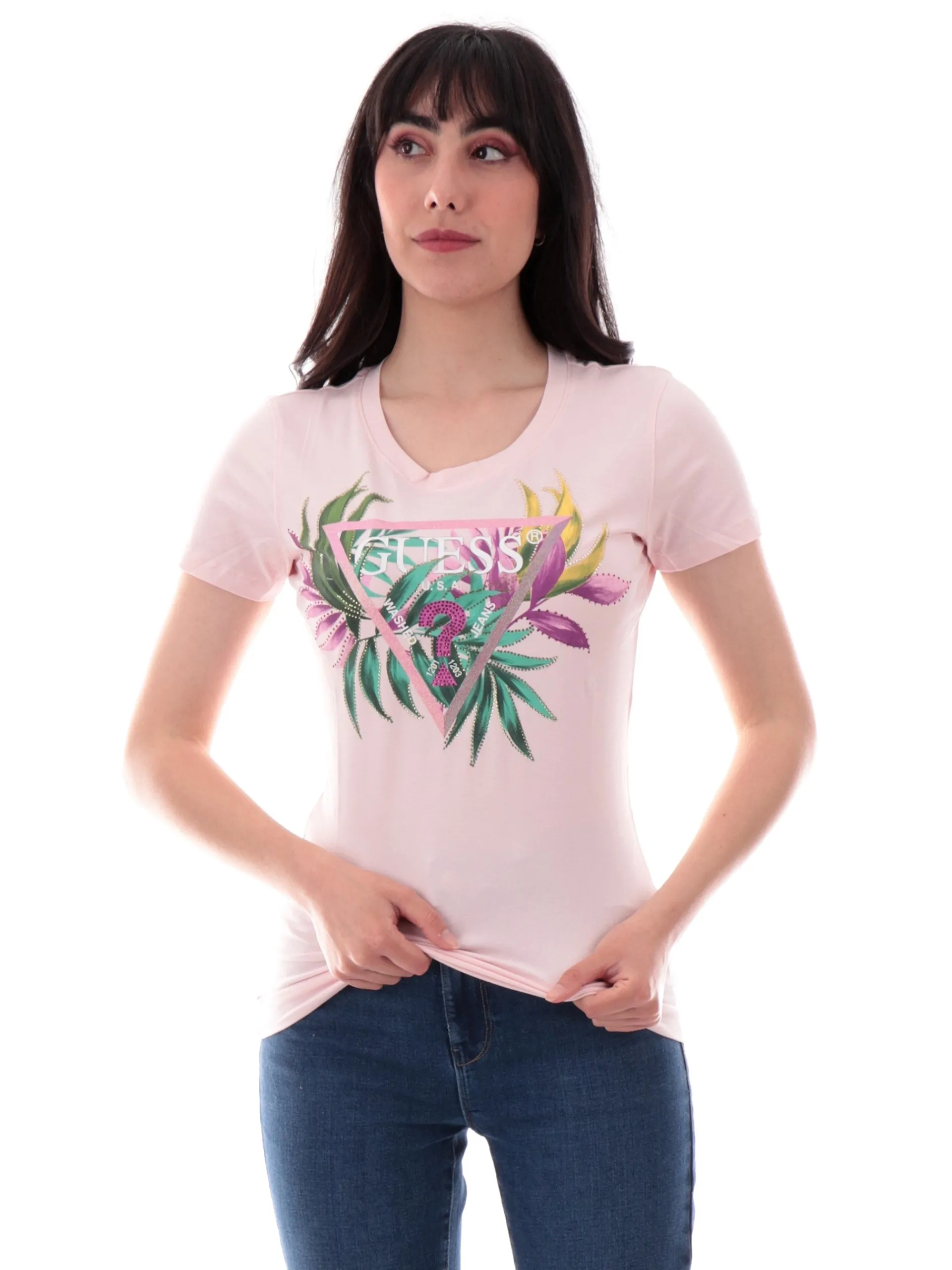 GUESS T-Shirt*Maglia rosa Leaf Triangle da donna W5GI07J1314