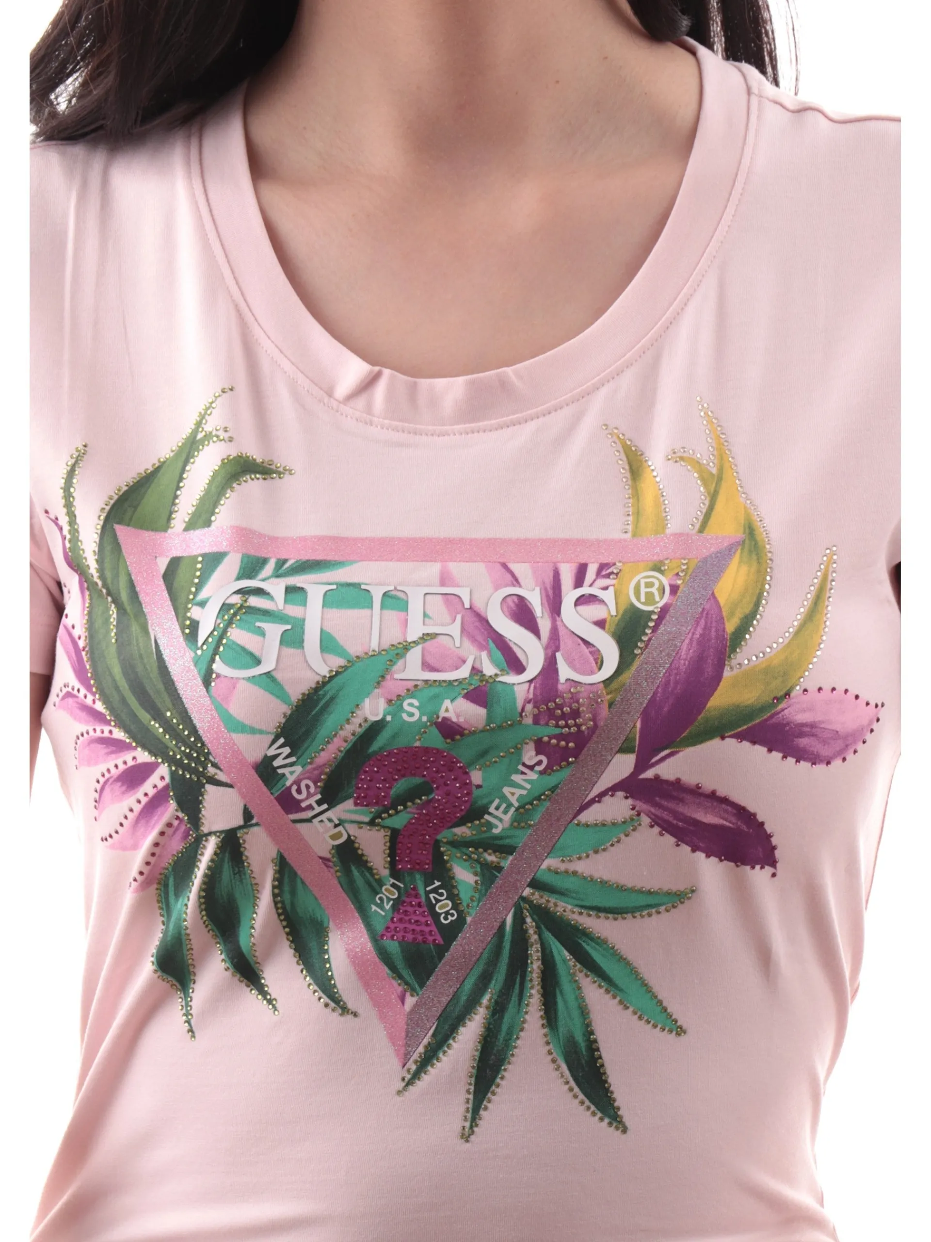 GUESS T-Shirt*Maglia rosa Leaf Triangle da donna W5GI07J1314