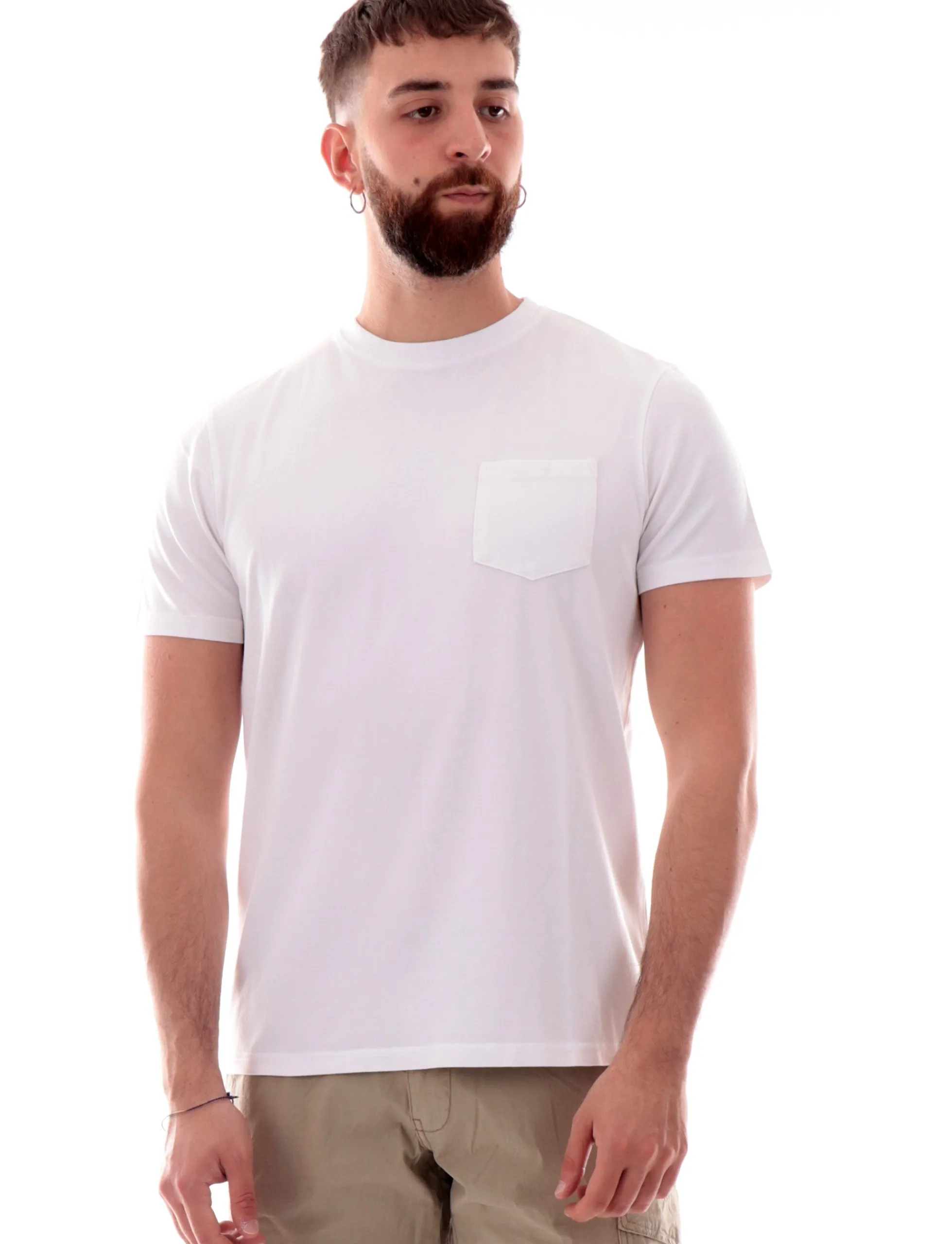 IMPURE T-Shirt*Maglia bianca girocollo da uomo con taschino cotone piquet MORRIS