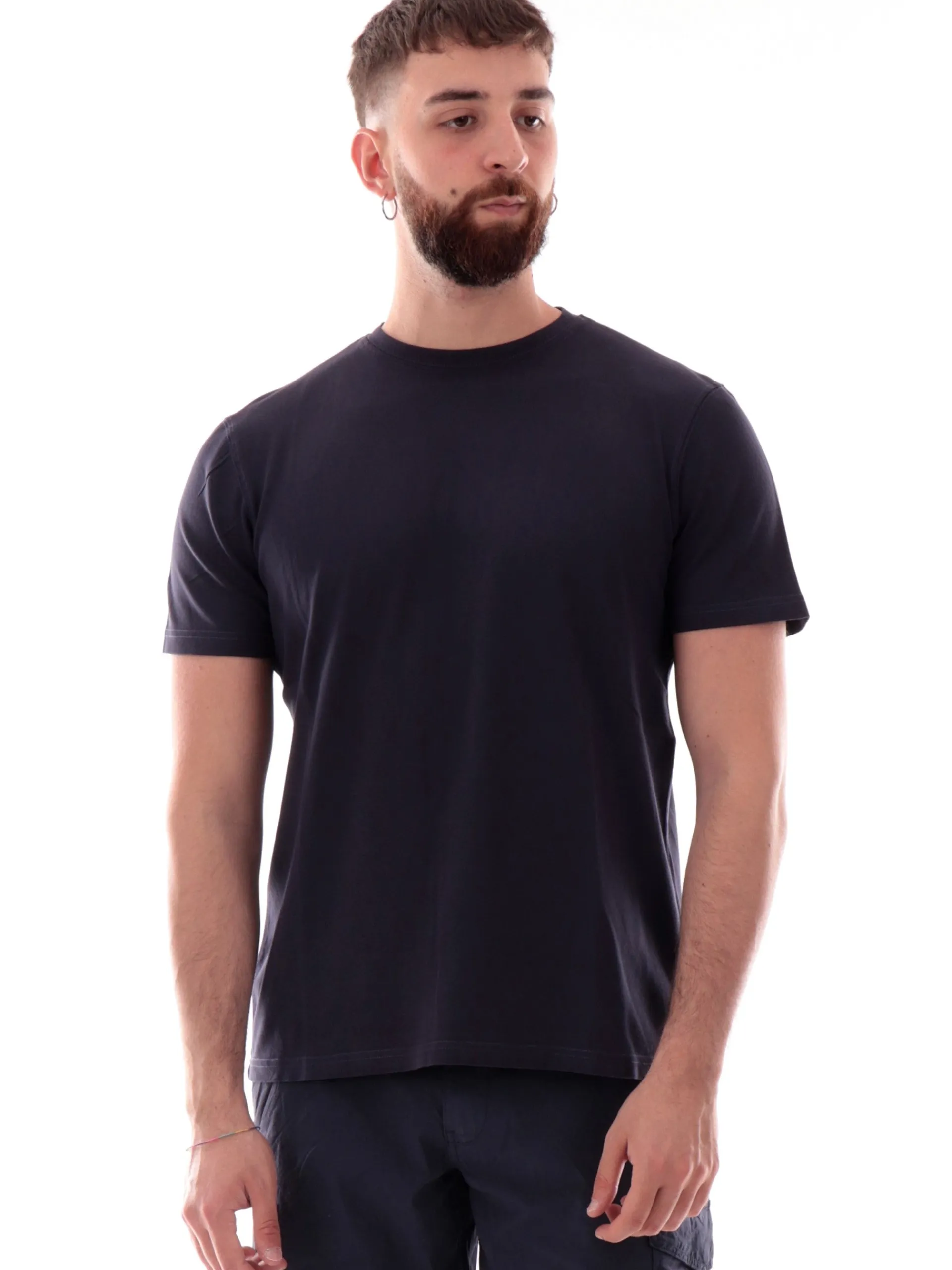 IMPURE T-Shirt*Maglia blu girocollo da uomo cotone Piquet JOSHUA