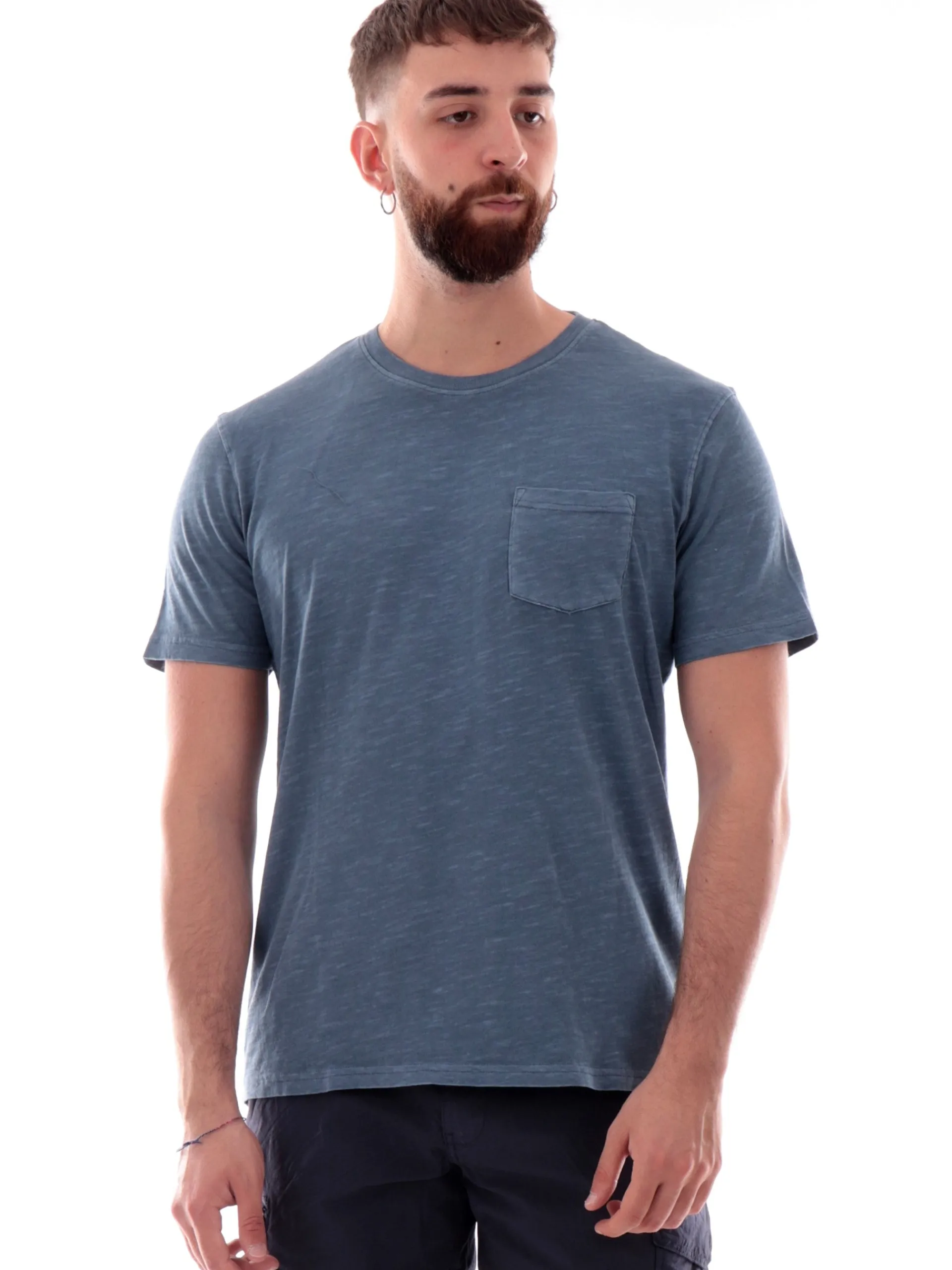 IMPURE T-Shirt*Maglia blu girocollo da uomo con taschino MORRIS