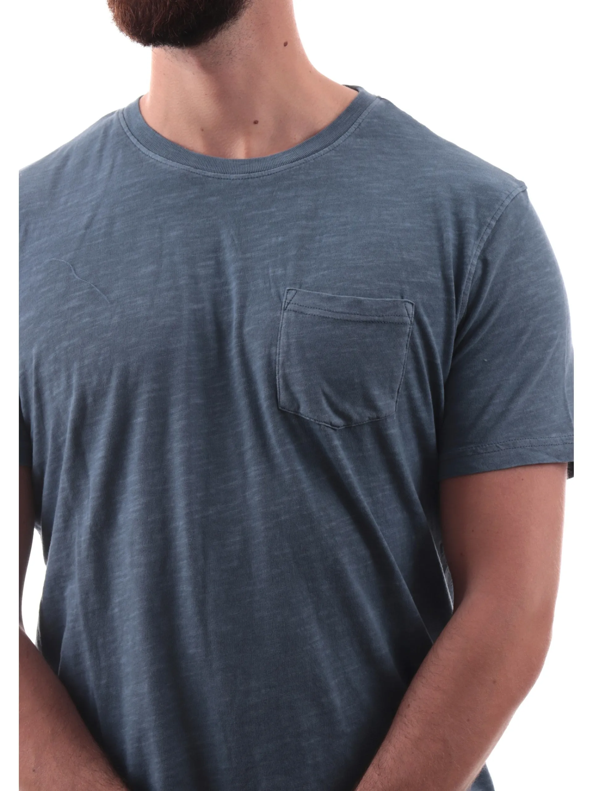 IMPURE T-Shirt*Maglia blu girocollo da uomo con taschino MORRIS