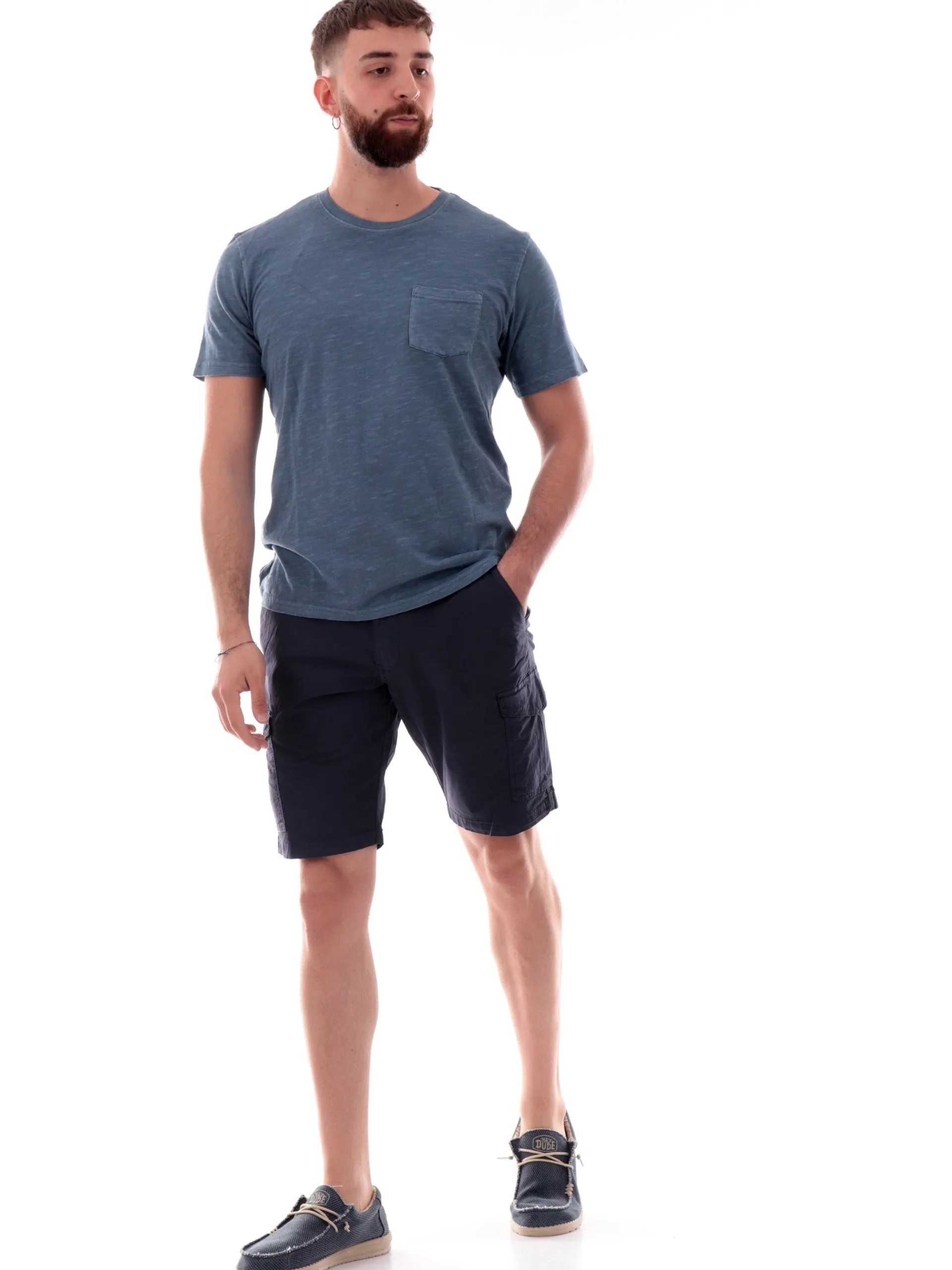 IMPURE T-Shirt*Maglia blu girocollo da uomo con taschino MORRIS