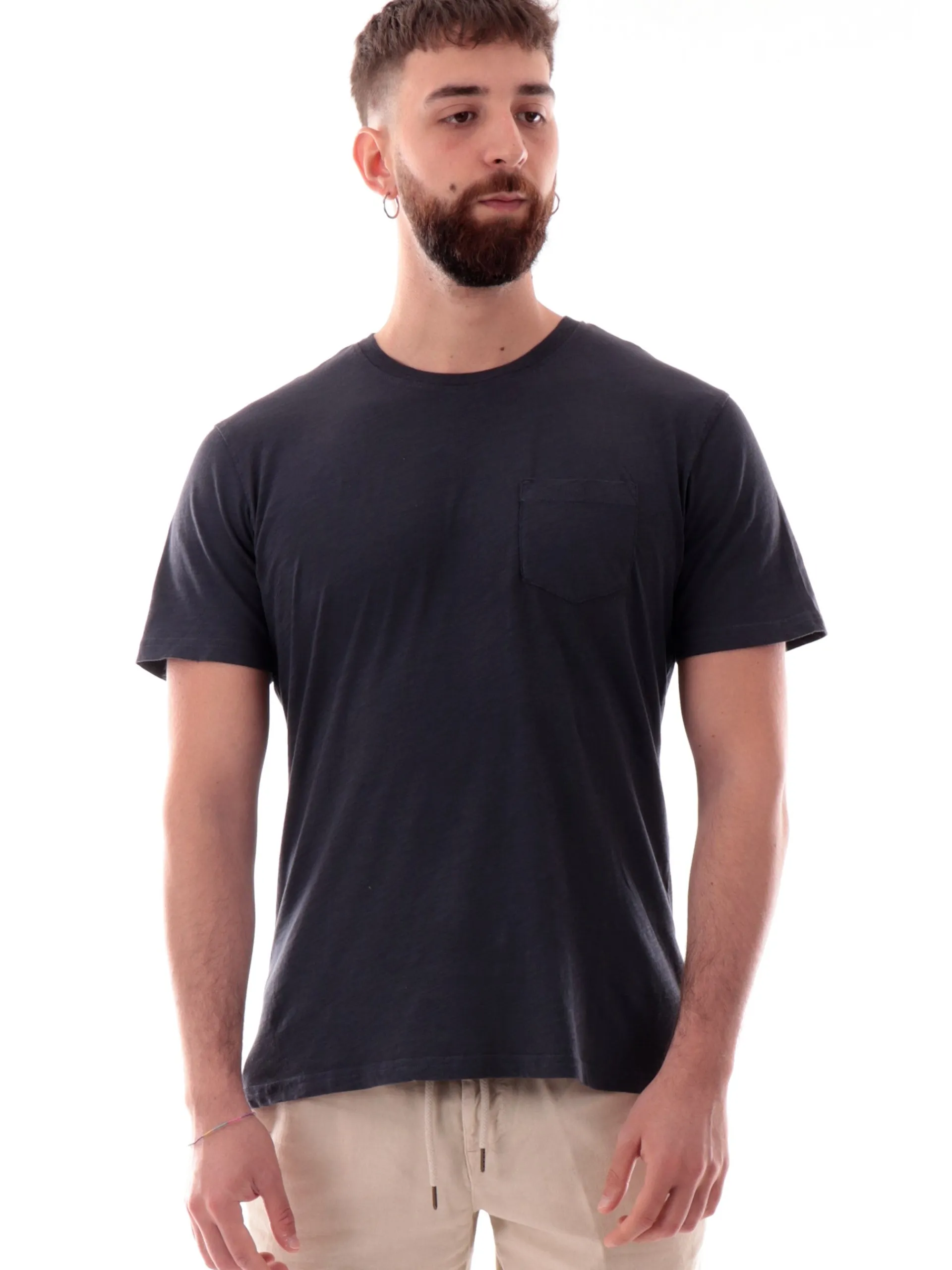IMPURE T-Shirt*Maglia blu girocollo da uomo con taschino MORRIS