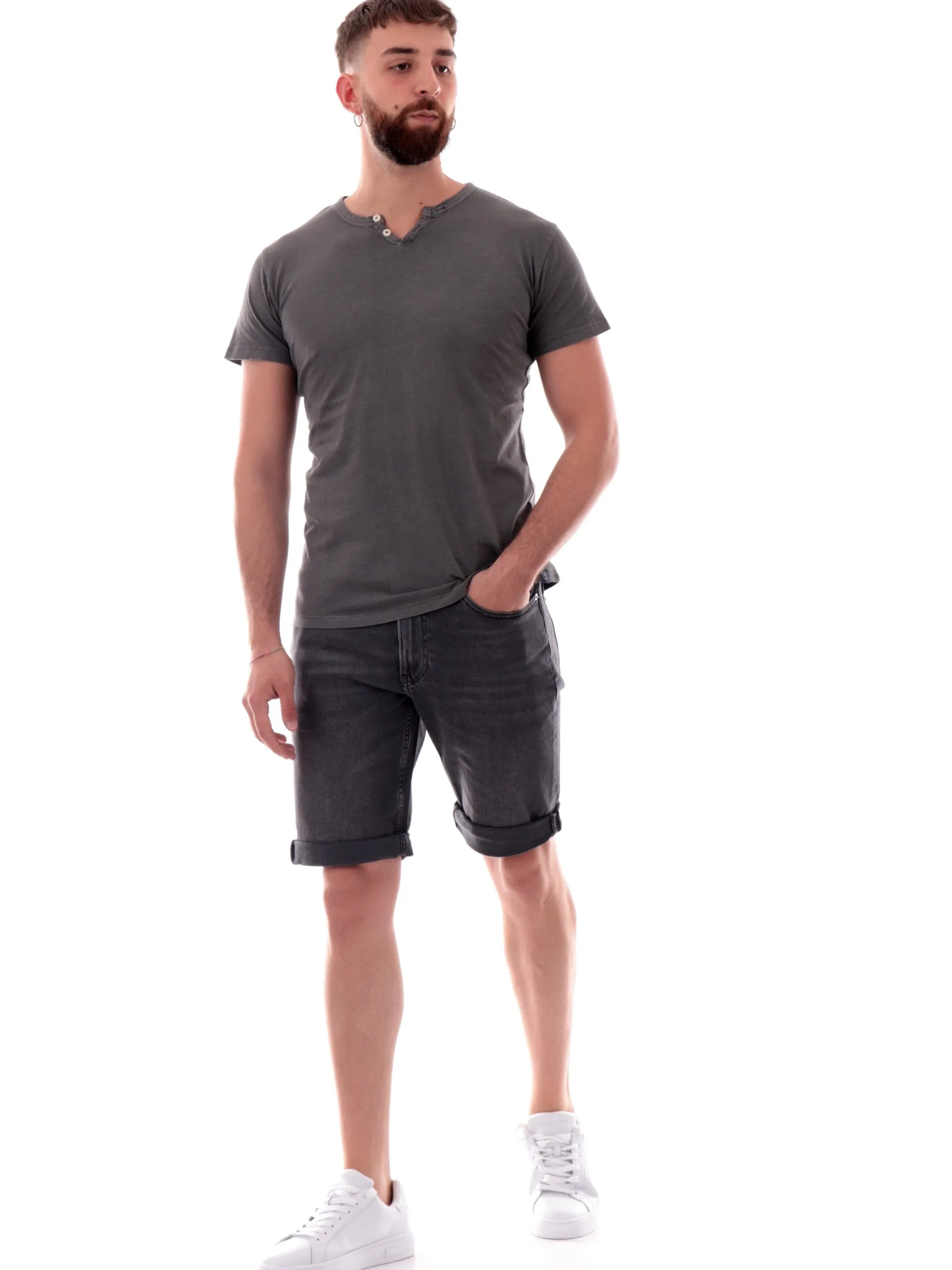 IMPURE T-Shirt*Maglia grigia scollo a V da uomo Chester LESTER