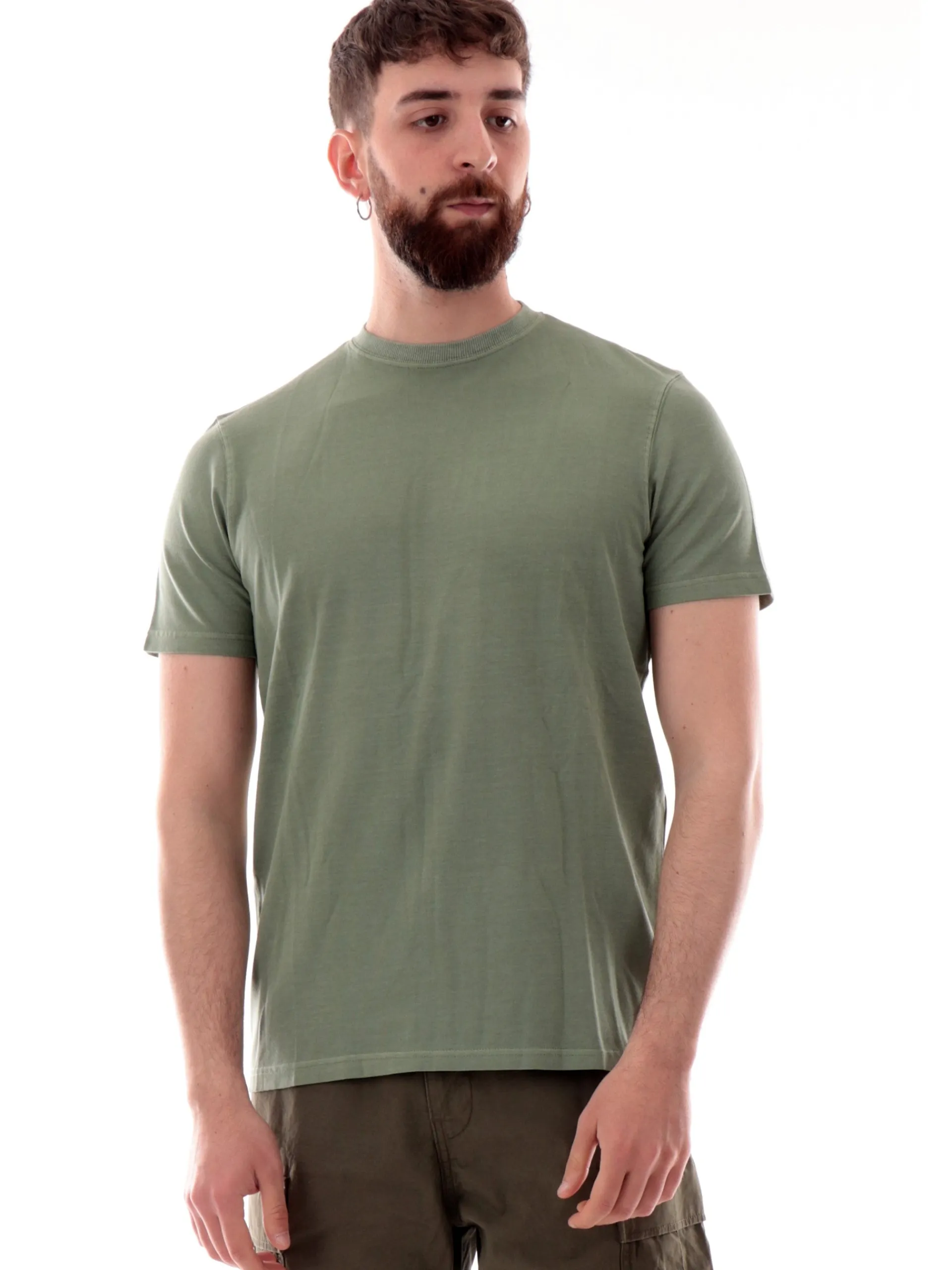 IMPURE T-Shirt*Maglia verde girocollo da uomo cotone Piquet JOSHUA