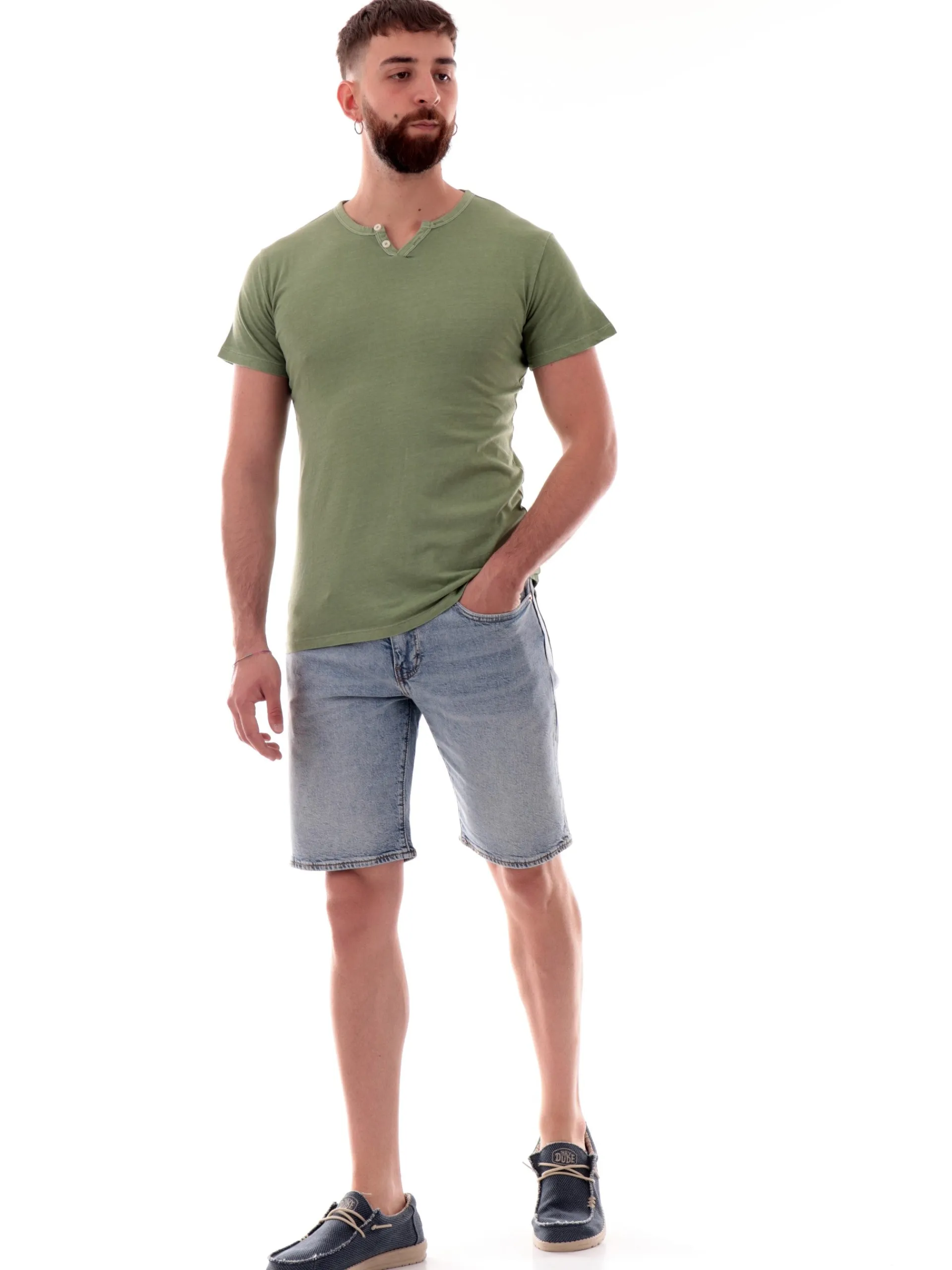 IMPURE T-Shirt*Maglia verde scollo a V da uomo Chester LESTER