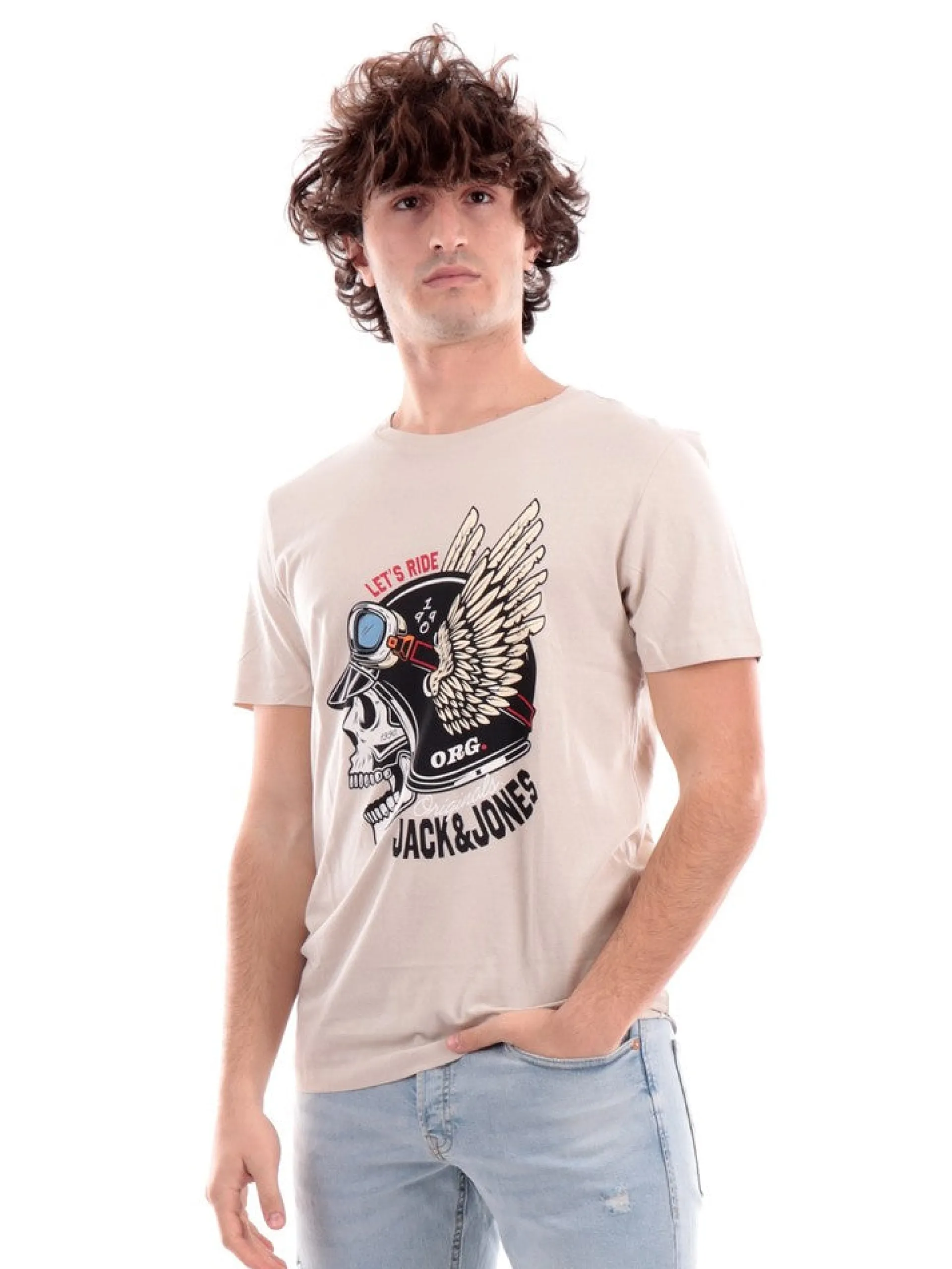 JACK&JONES T-Shirt*Maglia Jack and Jones beige da uomo con stampa urban 12227779