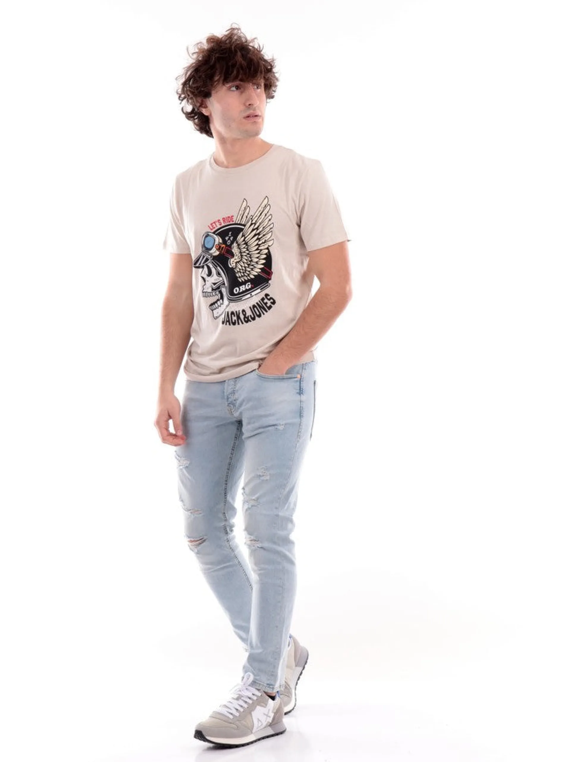 JACK&JONES T-Shirt*Maglia Jack and Jones beige da uomo con stampa urban 12227779