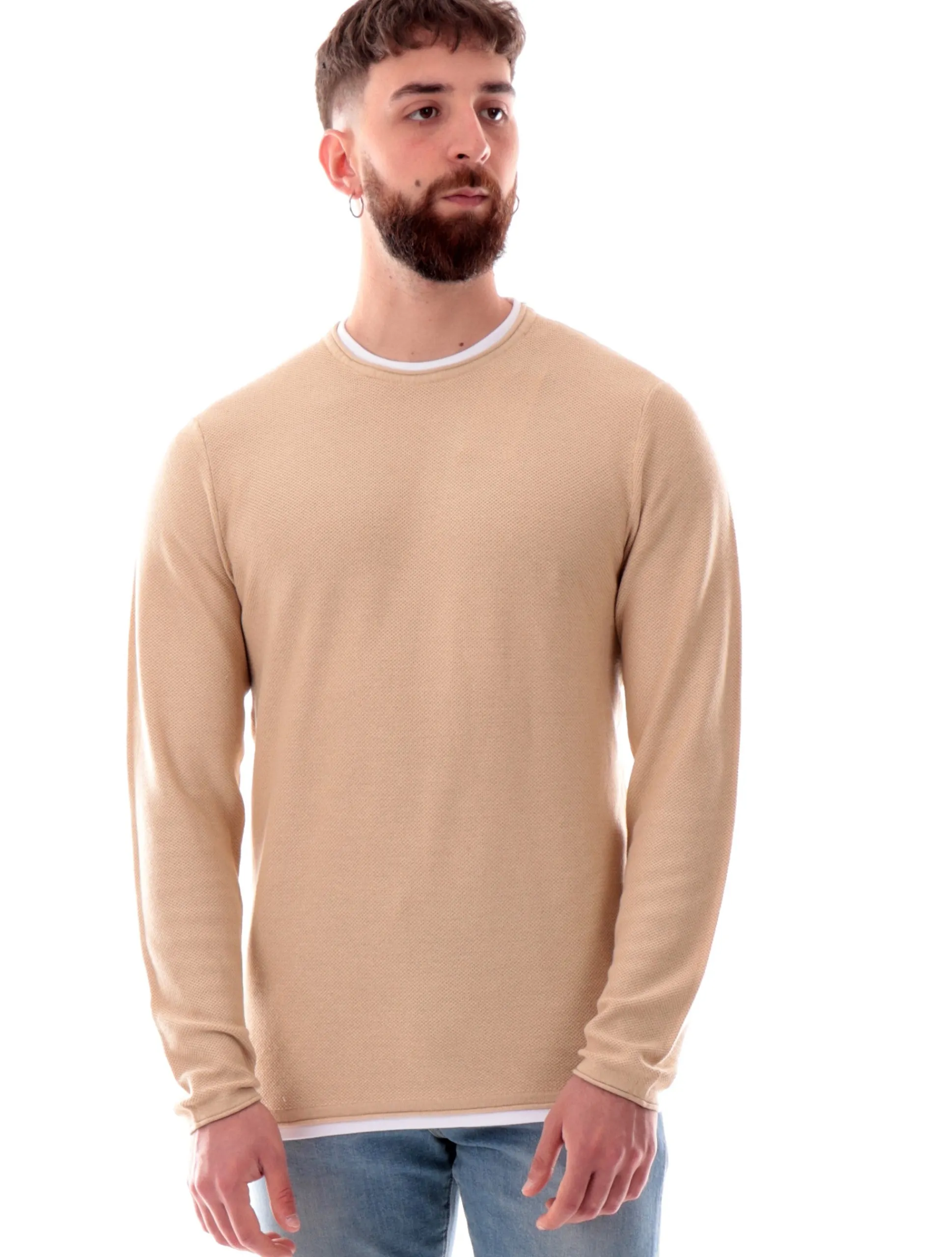 JACK&JONES Maglie*Maglia Jack Jones beige da uomo con effetto doppio piquet Knitted 12227443