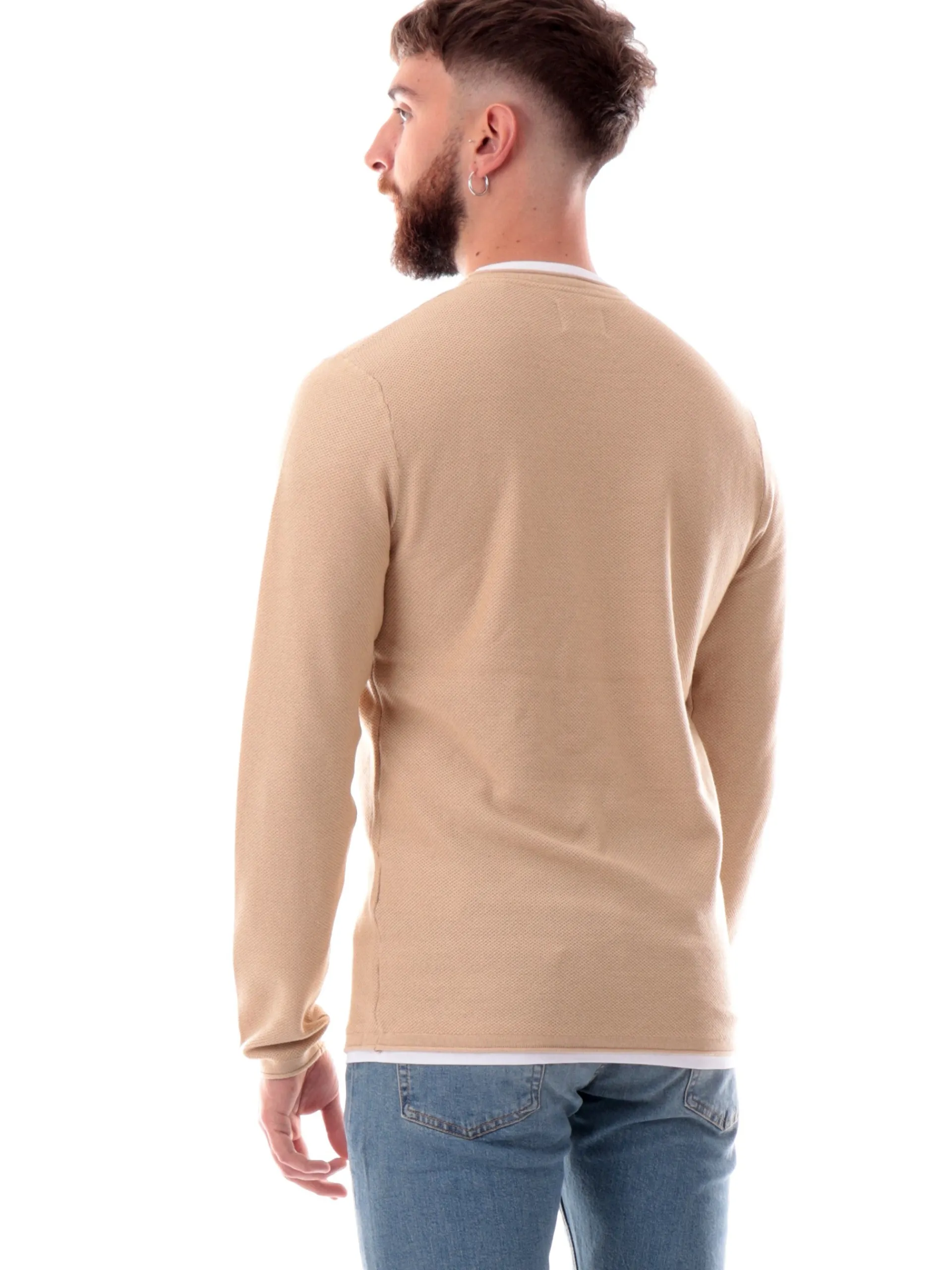 JACK&JONES Maglie*Maglia Jack Jones beige da uomo con effetto doppio piquet Knitted 12227443