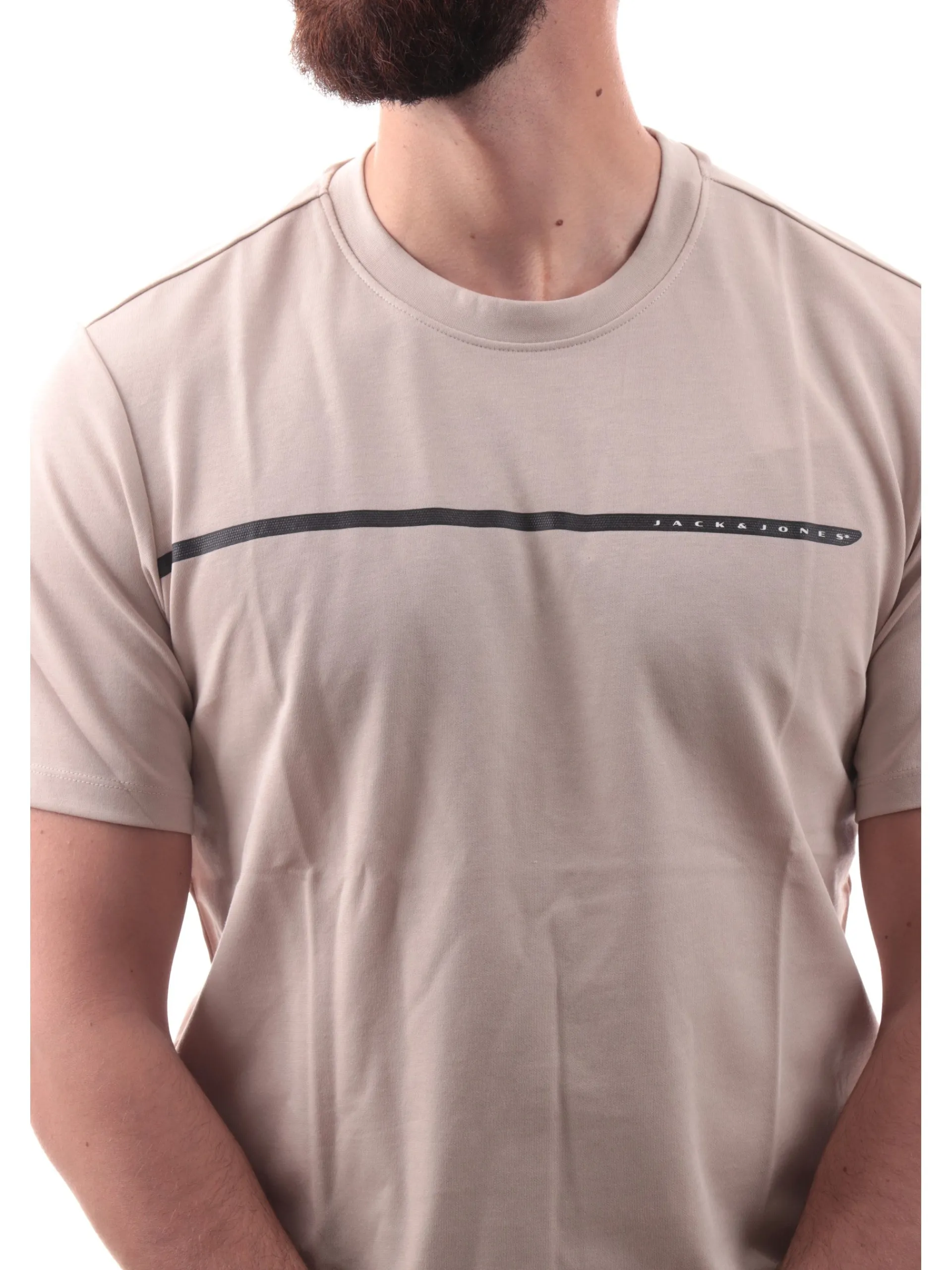 JACK&JONES T-Shirt*Maglia Jack Jones beige da uomo con logo gommato 12273120