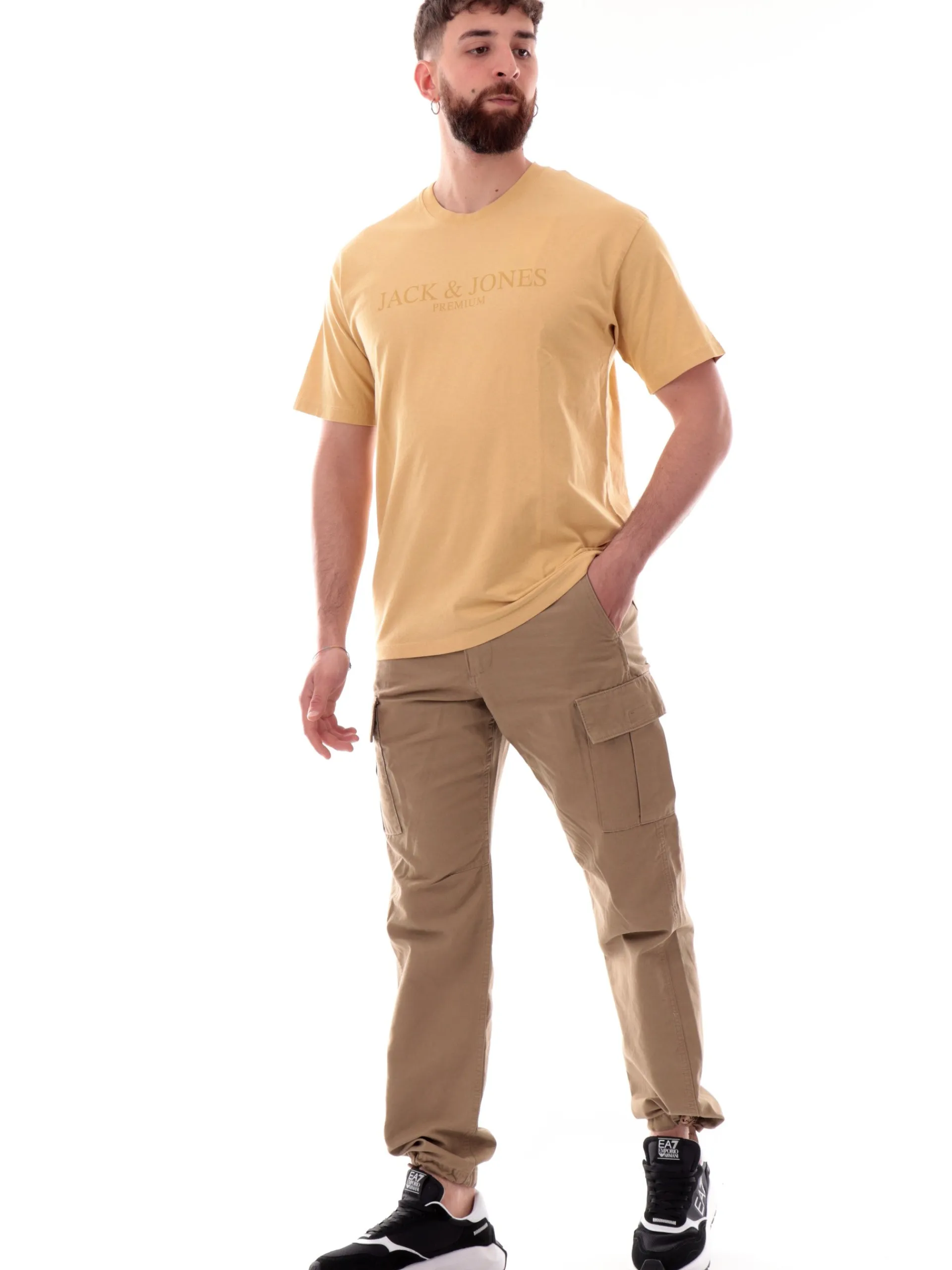 JACK&JONES T-Shirt*Maglia Jack Jones beige da uomo maxi stampa 12274595