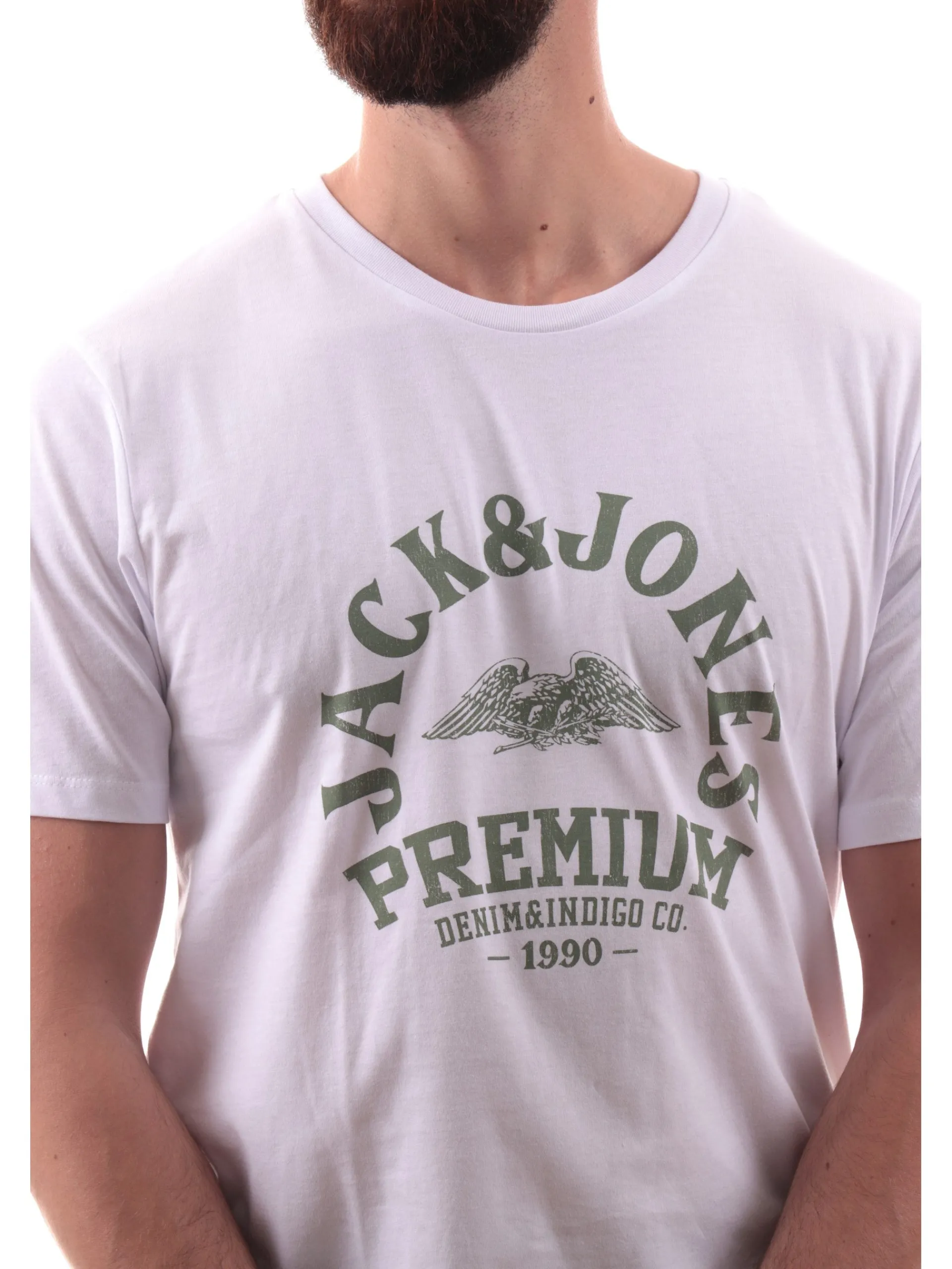 JACK&JONES T-Shirt*Maglia Jack Jones bianca girocollo da uomo maxi stampa Premium 12282248