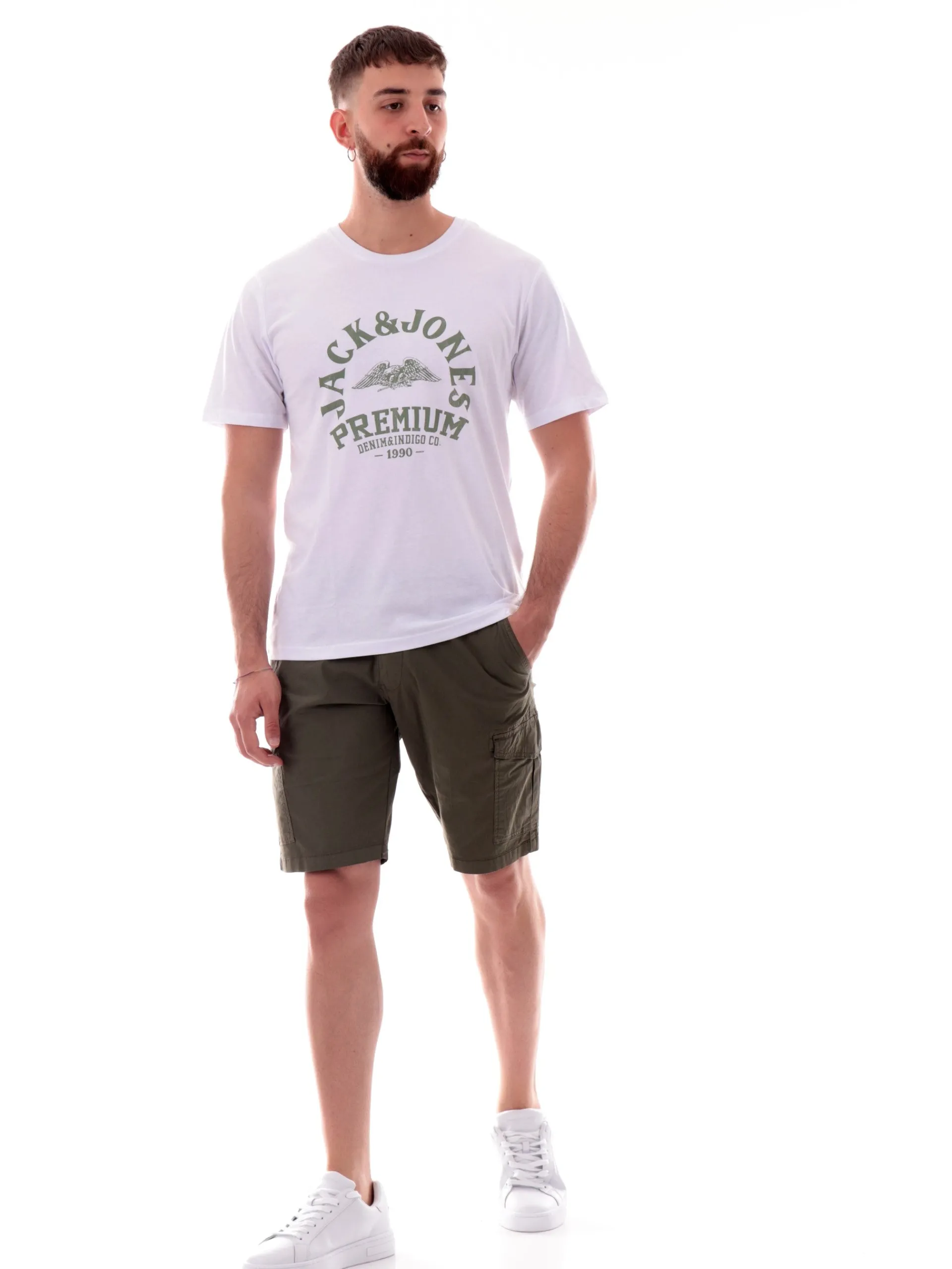 JACK&JONES T-Shirt*Maglia Jack Jones bianca girocollo da uomo maxi stampa Premium 12282248