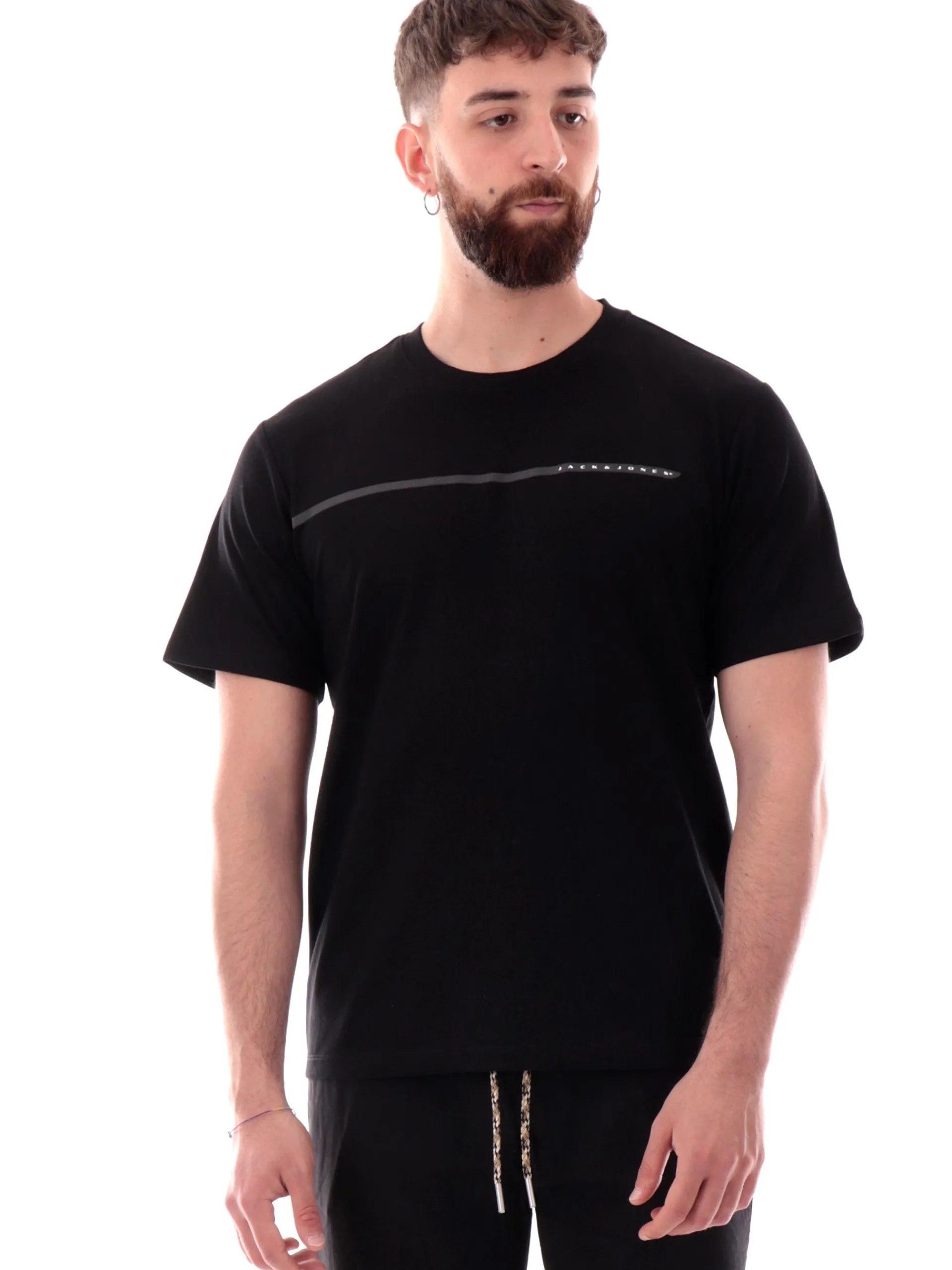 JACK&JONES T-Shirt*Maglia Jack Jones nera da uomo con logo gommato 12273120