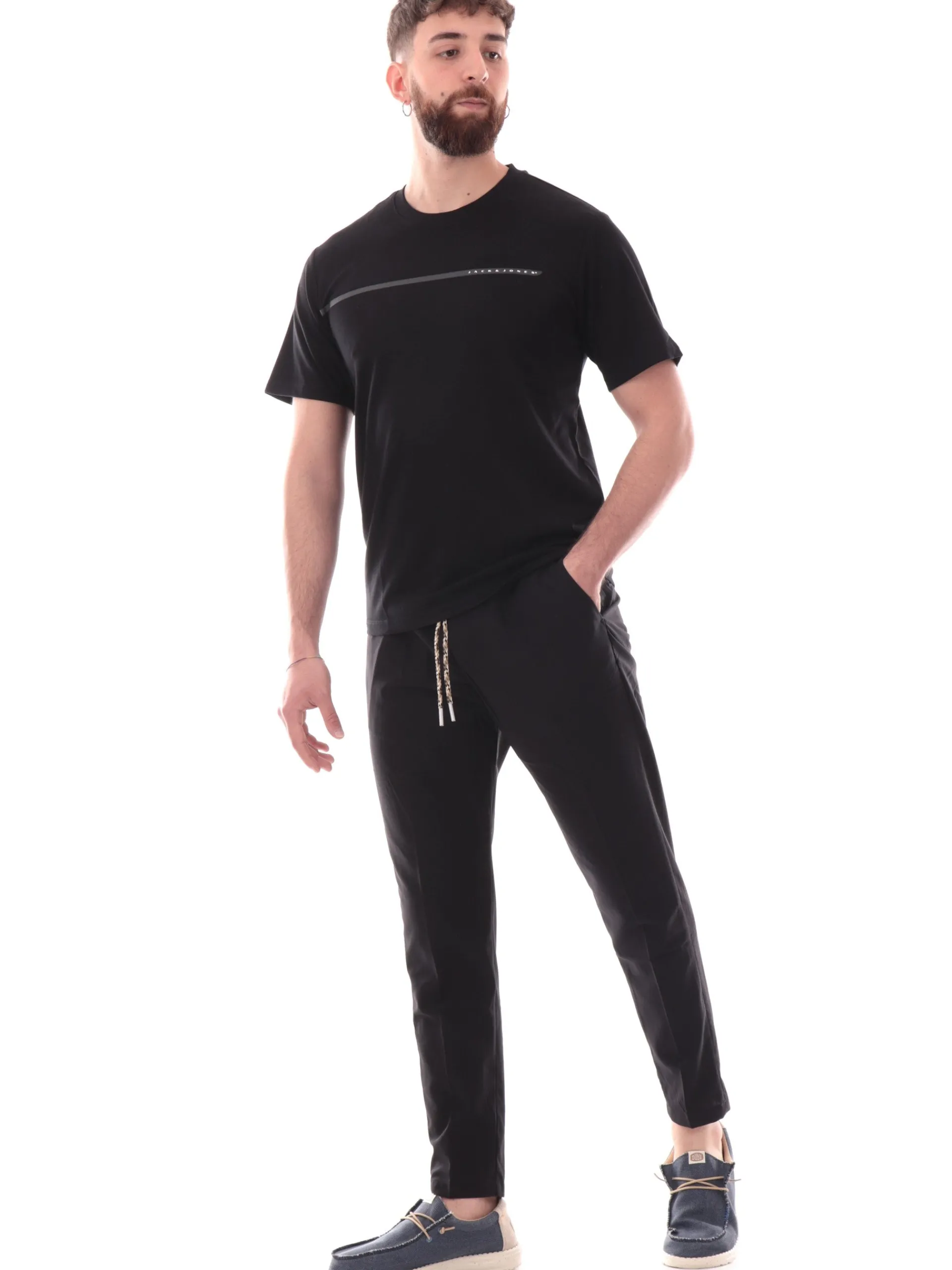 JACK&JONES T-Shirt*Maglia Jack Jones nera da uomo con logo gommato 12273120