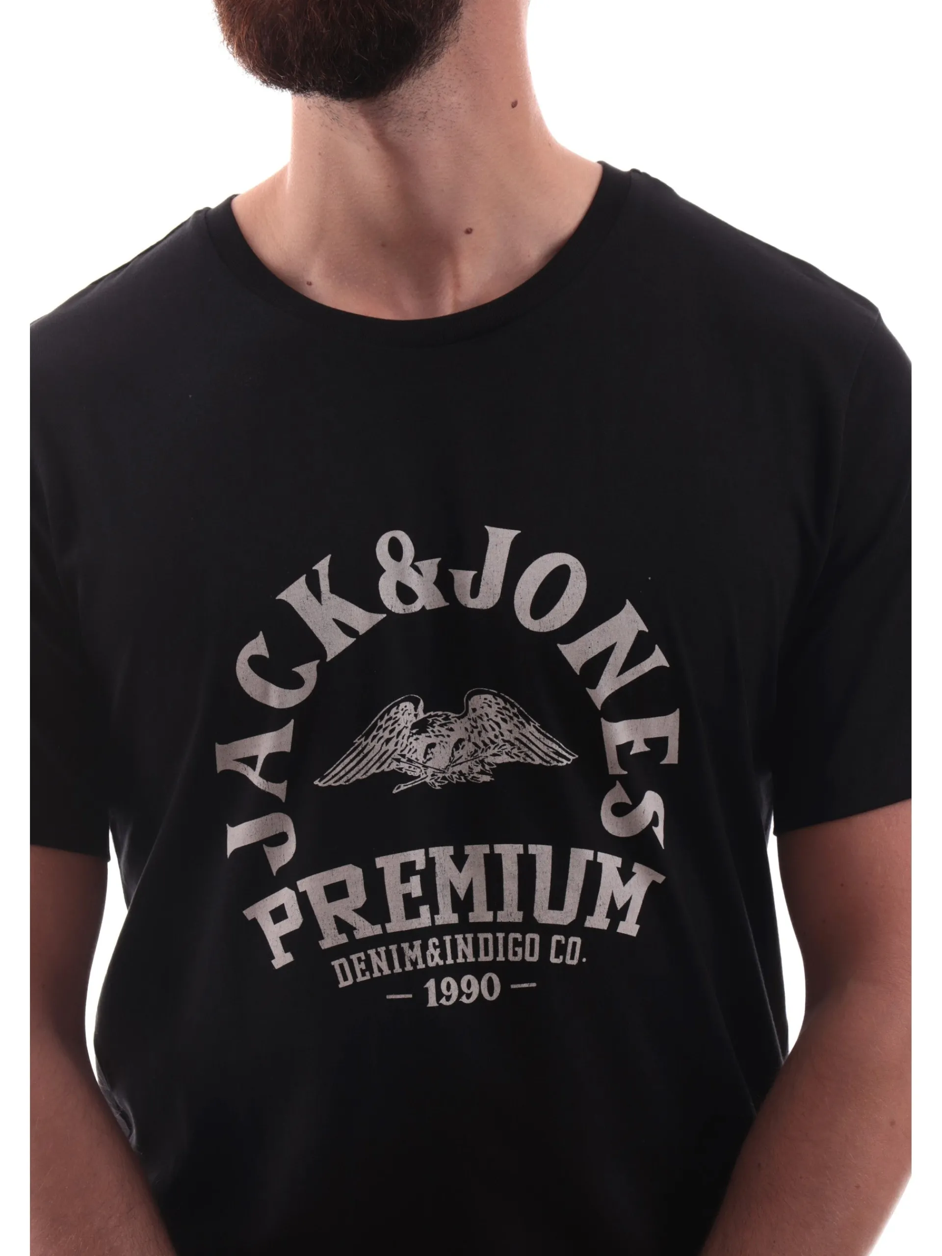 JACK&JONES T-Shirt*Maglia Jack Jones nera girocollo da uomo maxi stampa Premium 12282248