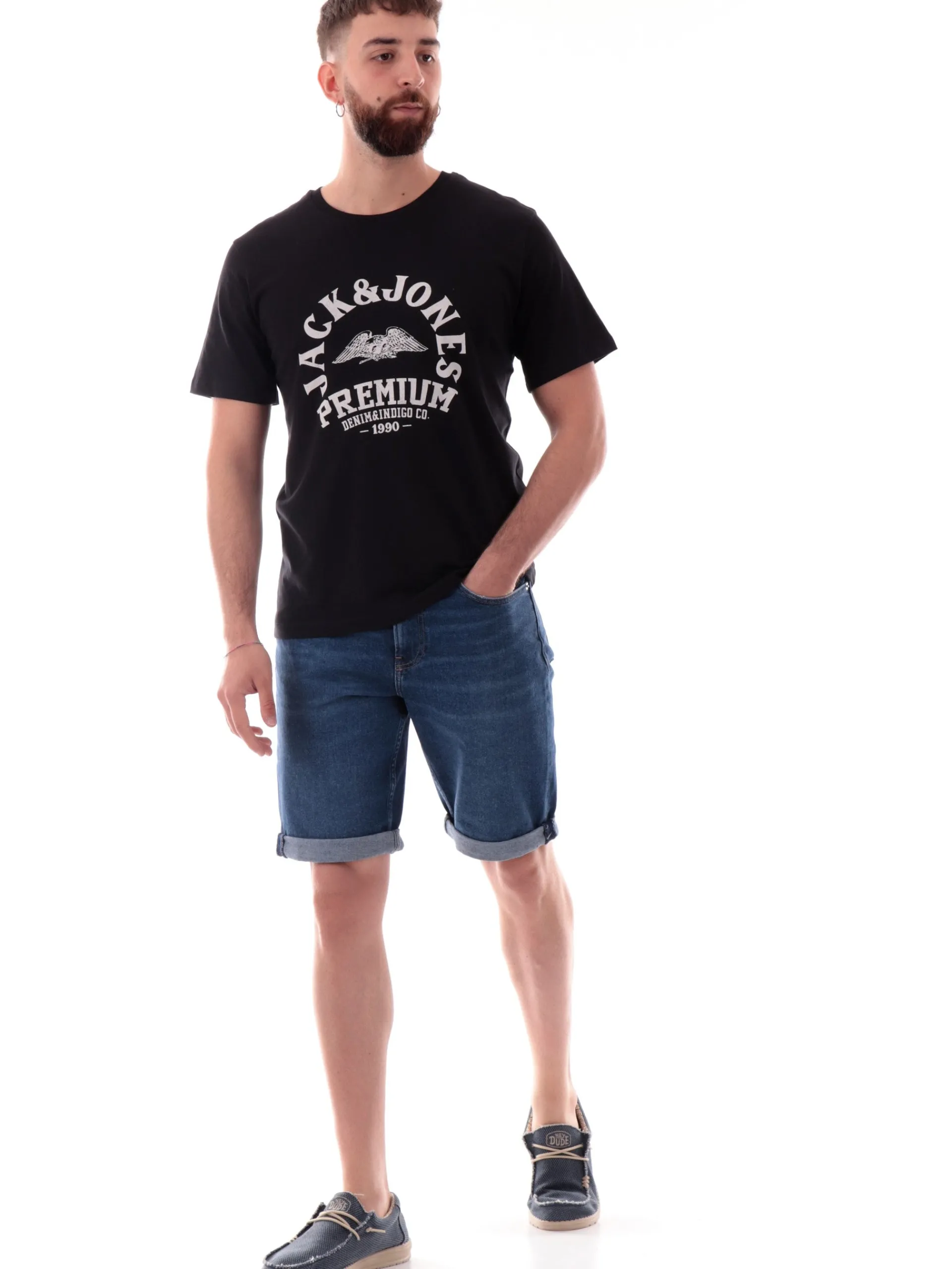 JACK&JONES T-Shirt*Maglia Jack Jones nera girocollo da uomo maxi stampa Premium 12282248