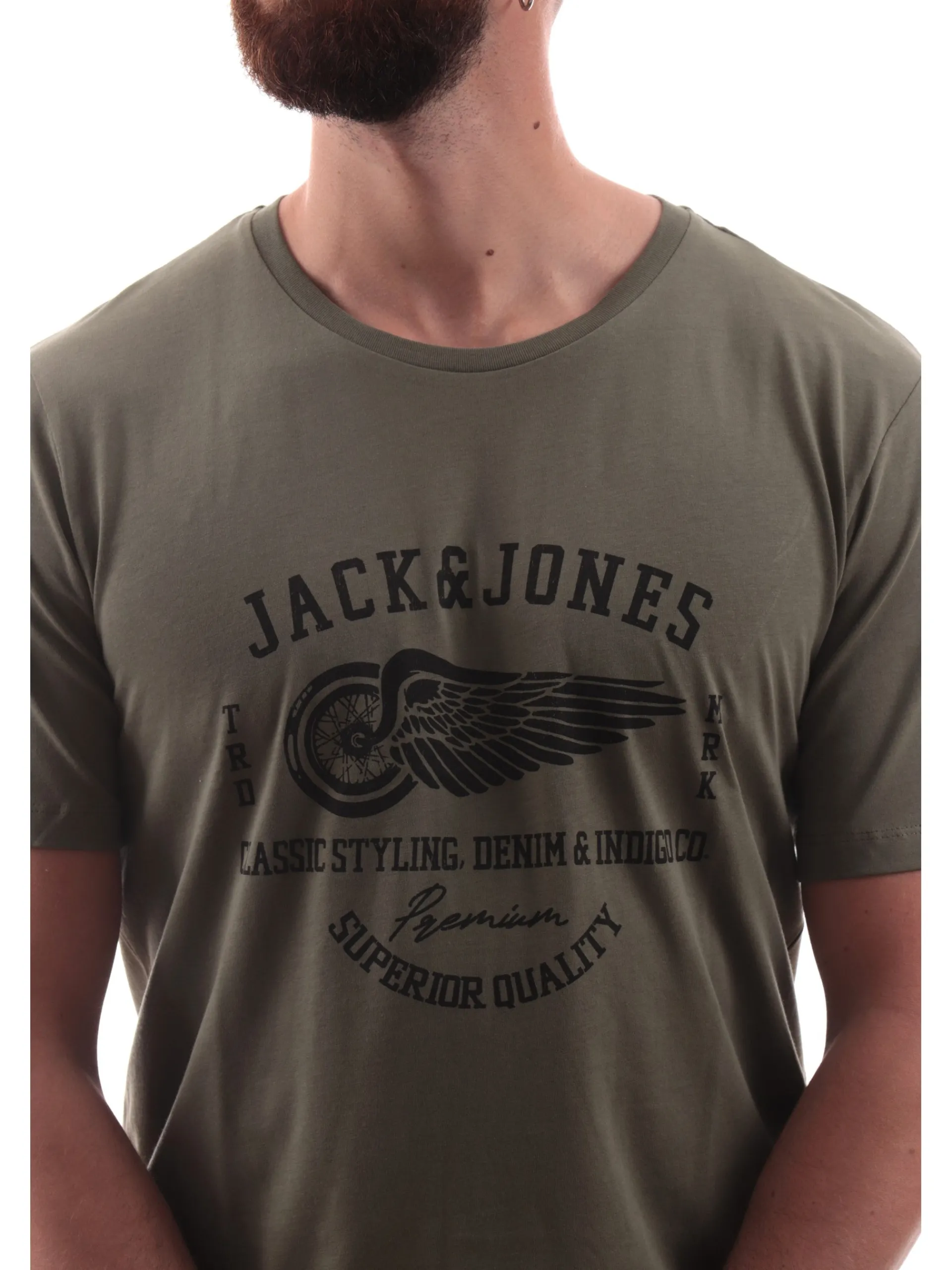 JACK&JONES T-Shirt*Maglia Jack Jones verde girocollo da uomo maxi stampa Premium 12282248