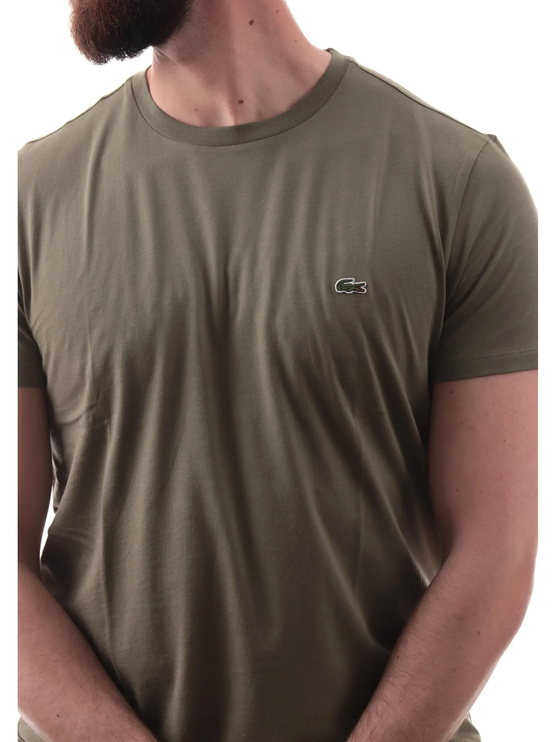 LACOSTE T-Shirt*Maglia verde militare girocollo da uomo con coccodrillo TH6709