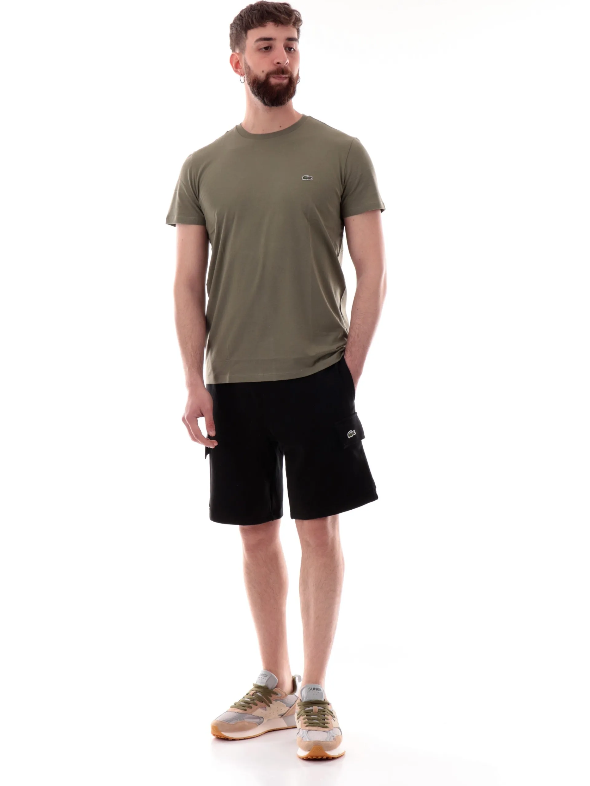 LACOSTE T-Shirt*Maglia verde militare girocollo da uomo con coccodrillo TH6709