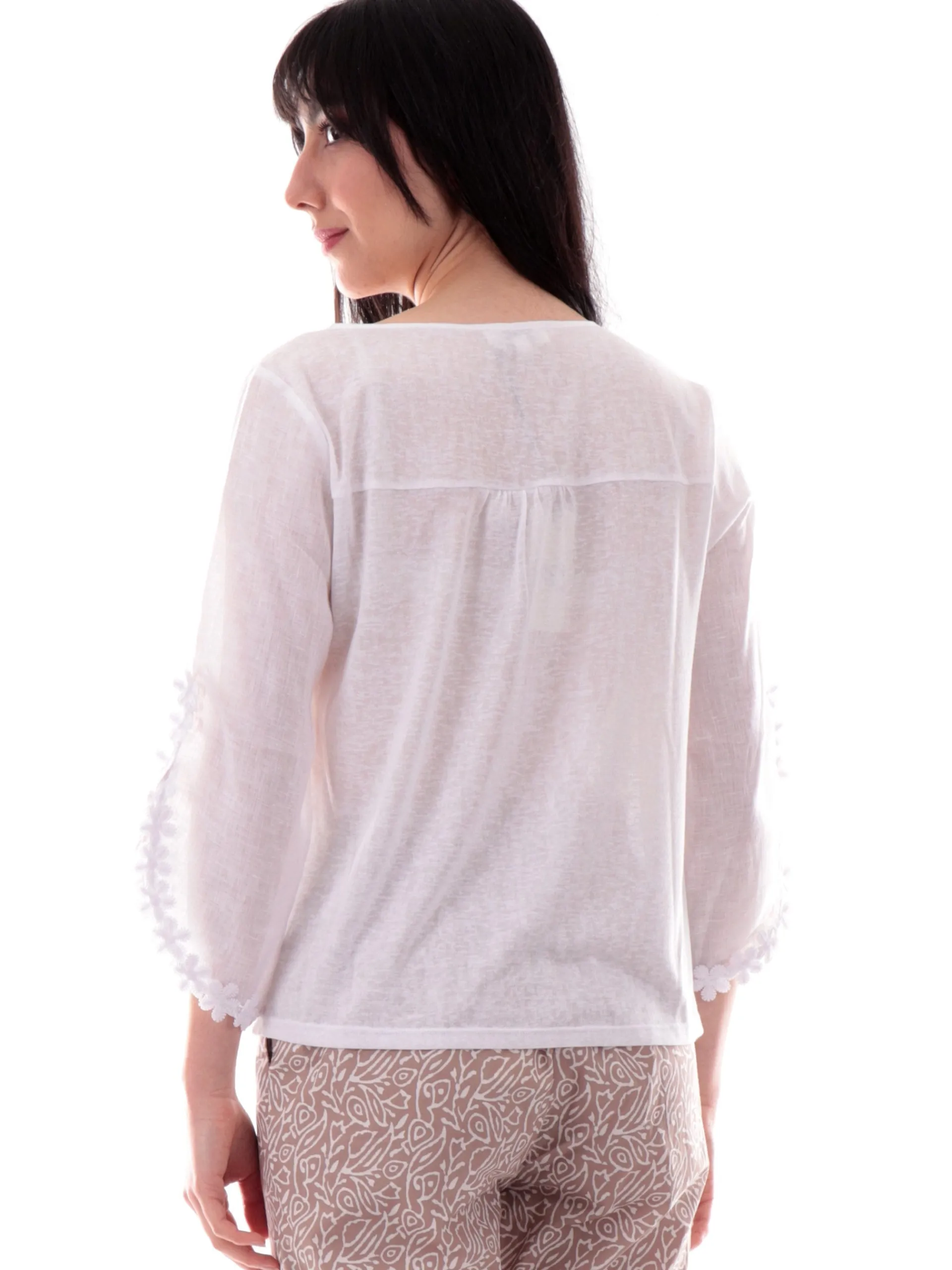 ANIS Maglie*Maglia lino bianca scollo a barca da donna maniche tre quarti 251C1525