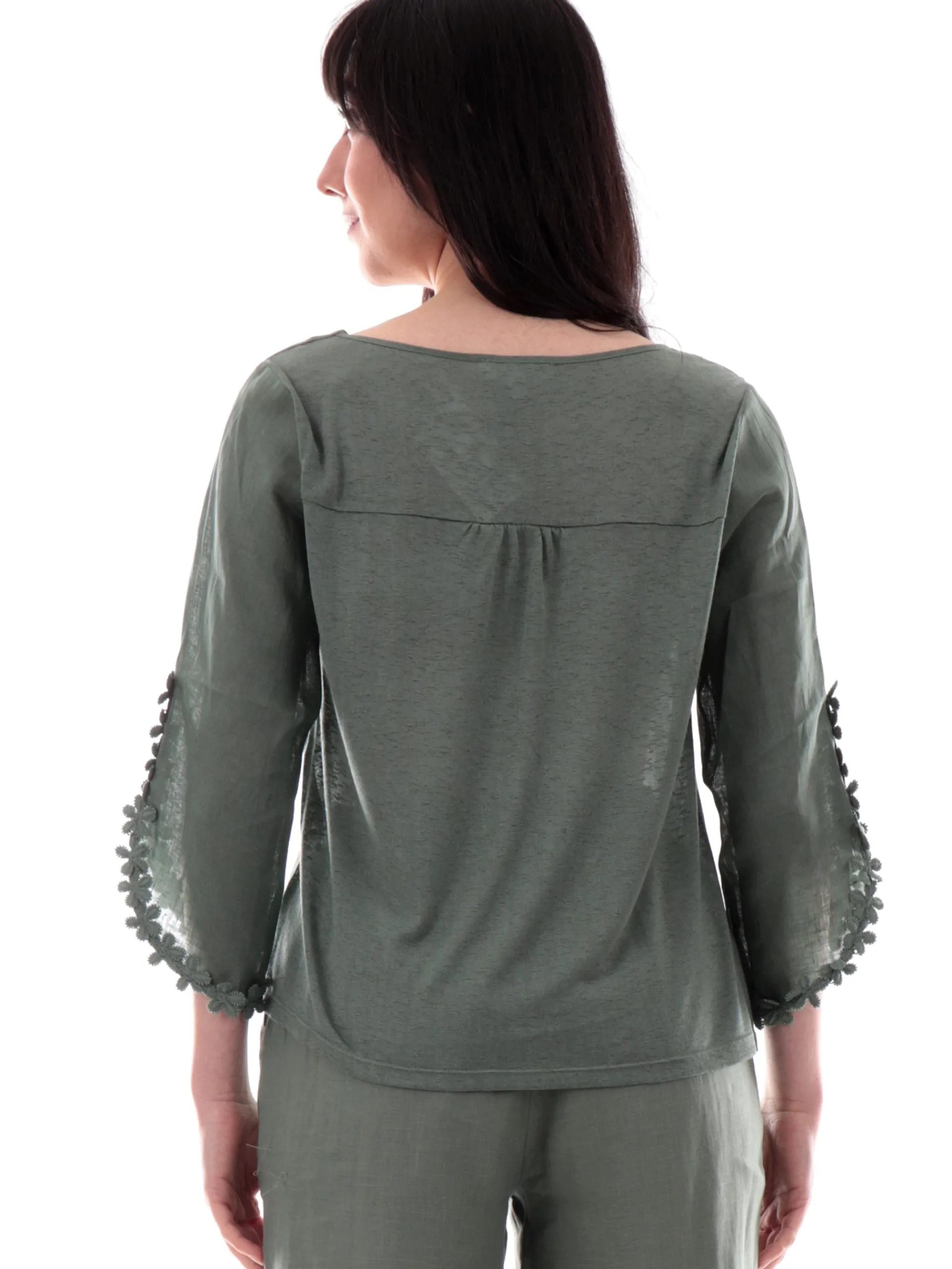 ANIS Maglie*Maglia lino verde scollo a barca da donna maniche tre quarti 251C1525