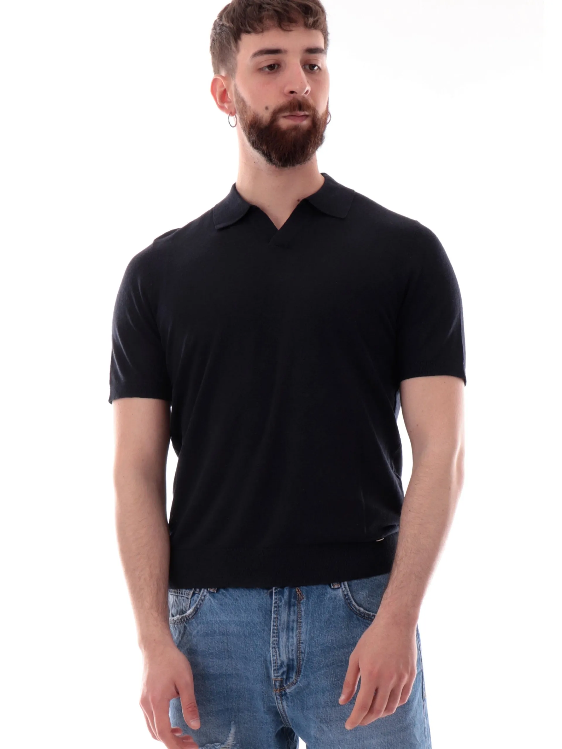 MARKUP Maglie*Maglia lino blu scollo a V da uomo Derby MK890016
