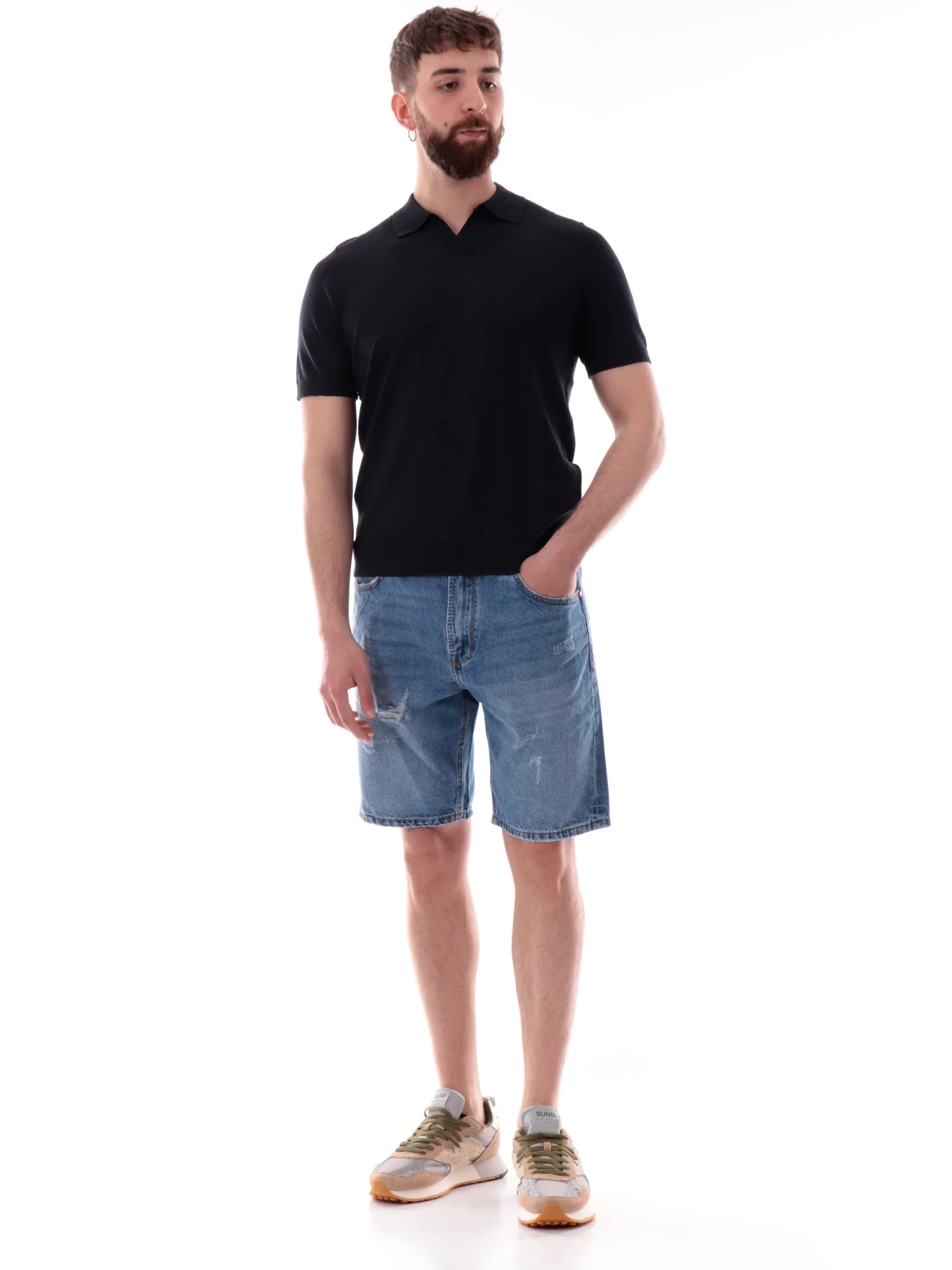 MARKUP Maglie*Maglia lino blu scollo a V da uomo Derby MK890016