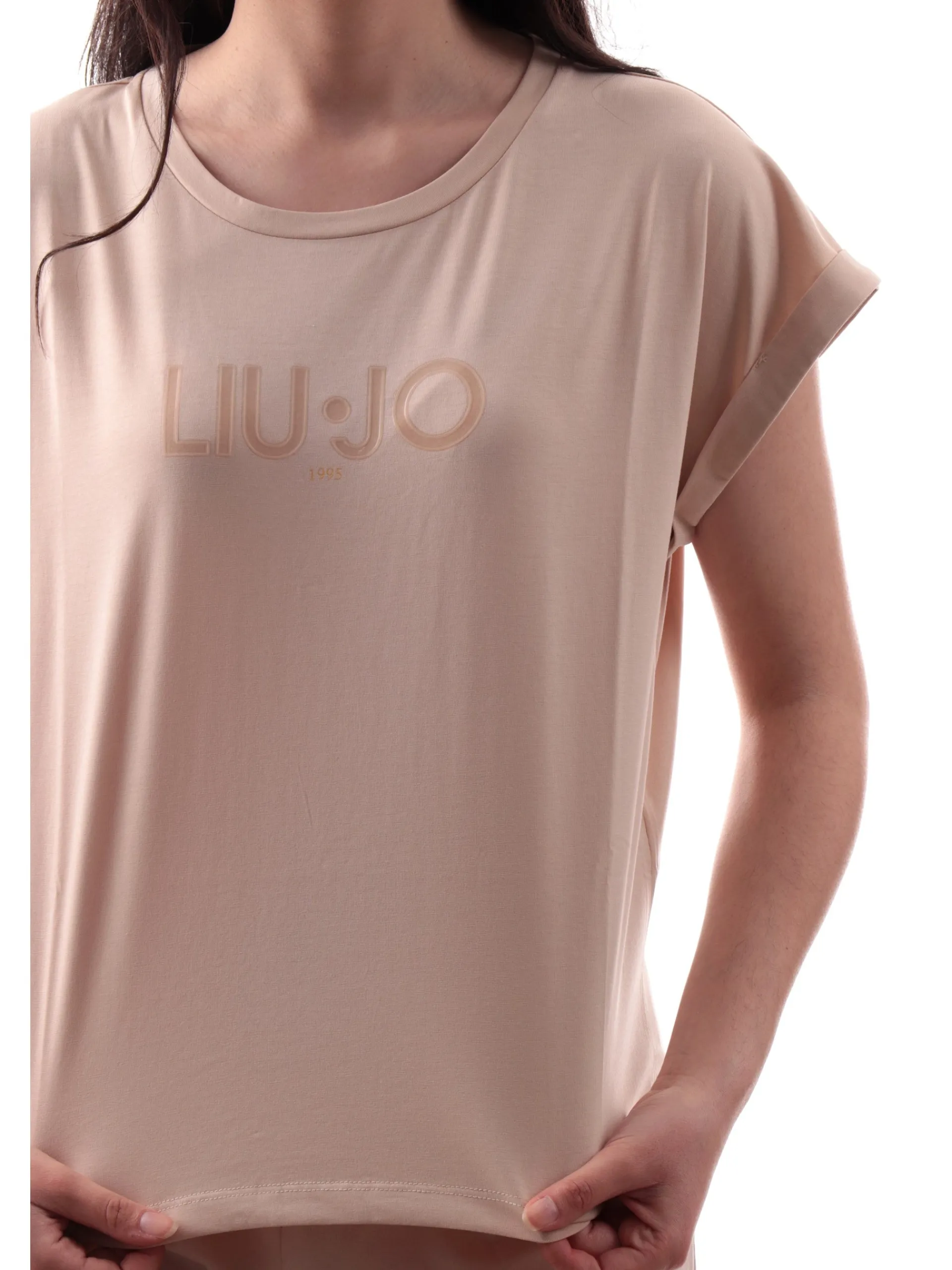 LIU JO SPORT T-Shirt*Maglia Liu Jo Beige maniche corte logo gommato TA5181JS003