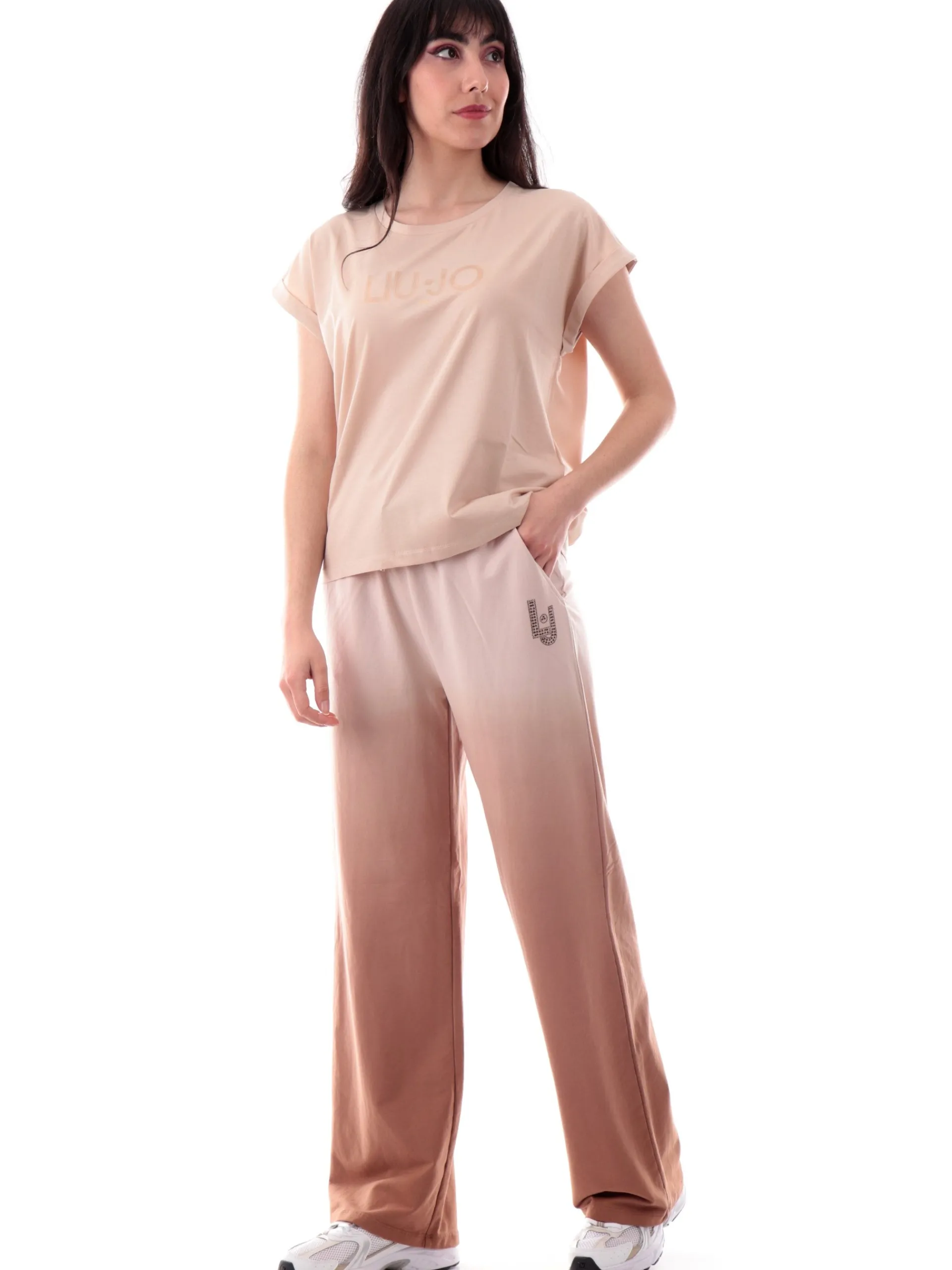 LIU JO SPORT T-Shirt*Maglia Liu Jo Beige maniche corte logo gommato TA5181JS003