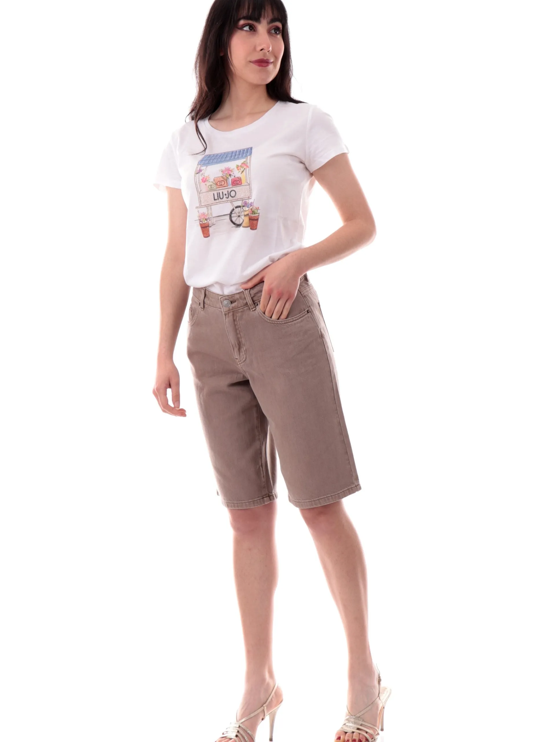 LIU JO MILANO T-Shirt*Maglia Liu Jo bianca da donna con strass carrello WA5362JS923