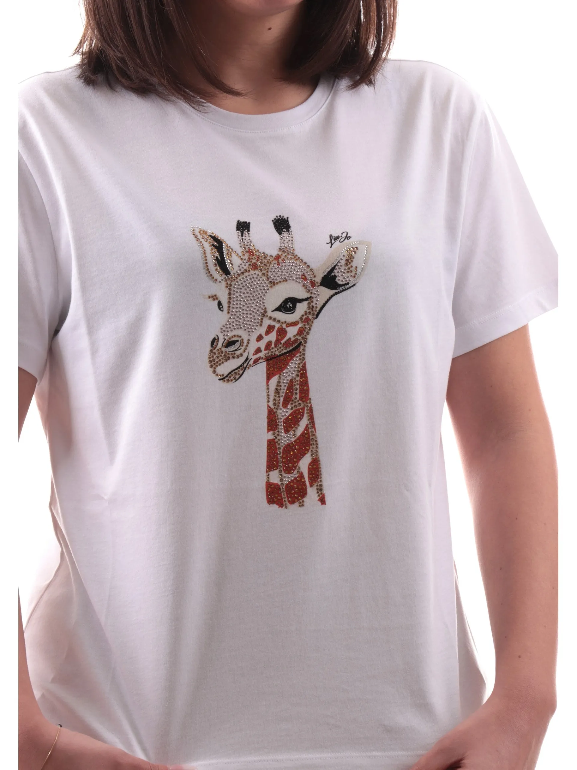 LIU JO MILANO T-Shirt*Maglia Liu Jo bianca da donna con Giraffa strass WA5230JS904M943