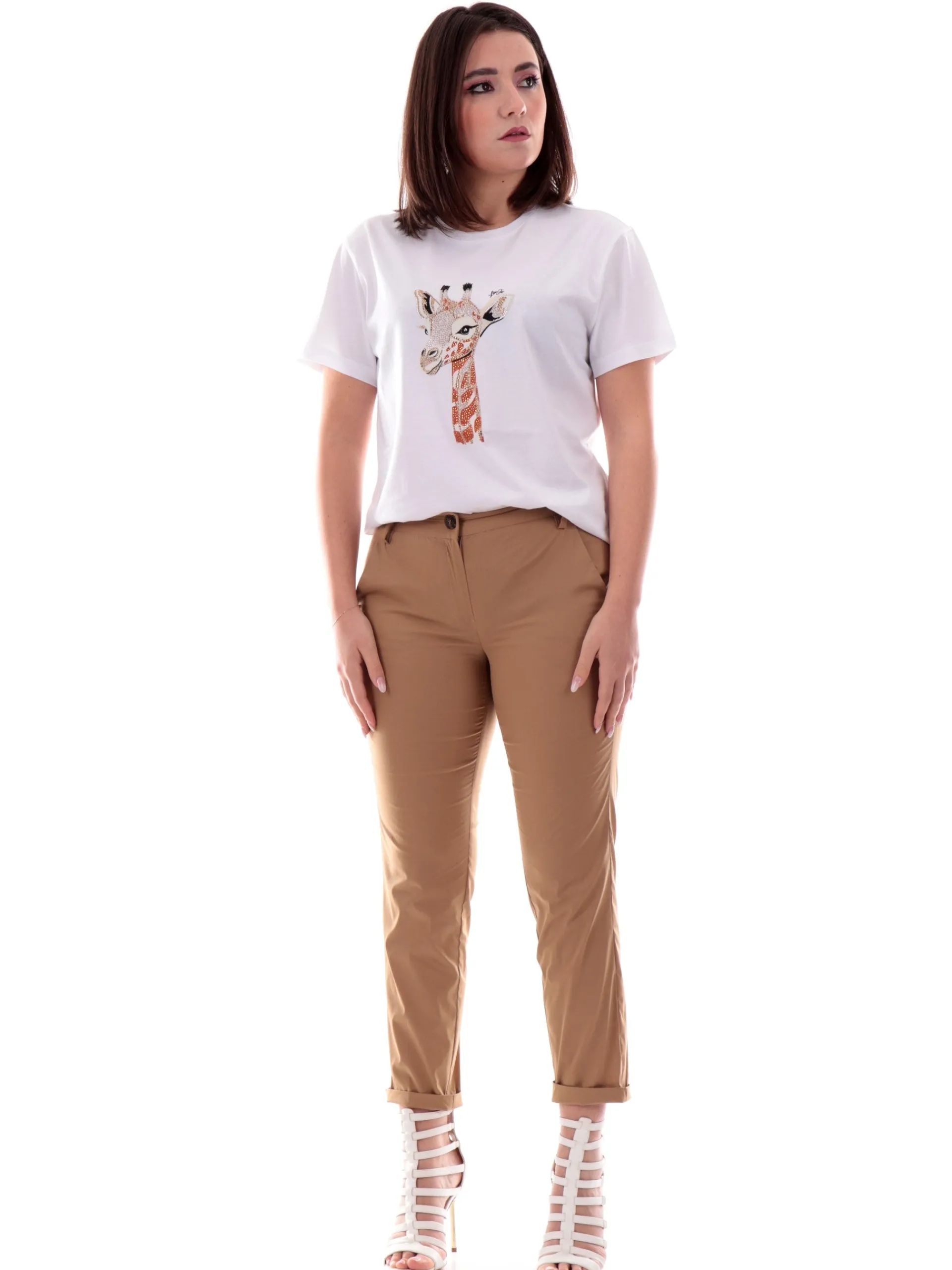 LIU JO MILANO T-Shirt*Maglia Liu Jo bianca da donna con Giraffa strass WA5230JS904M943