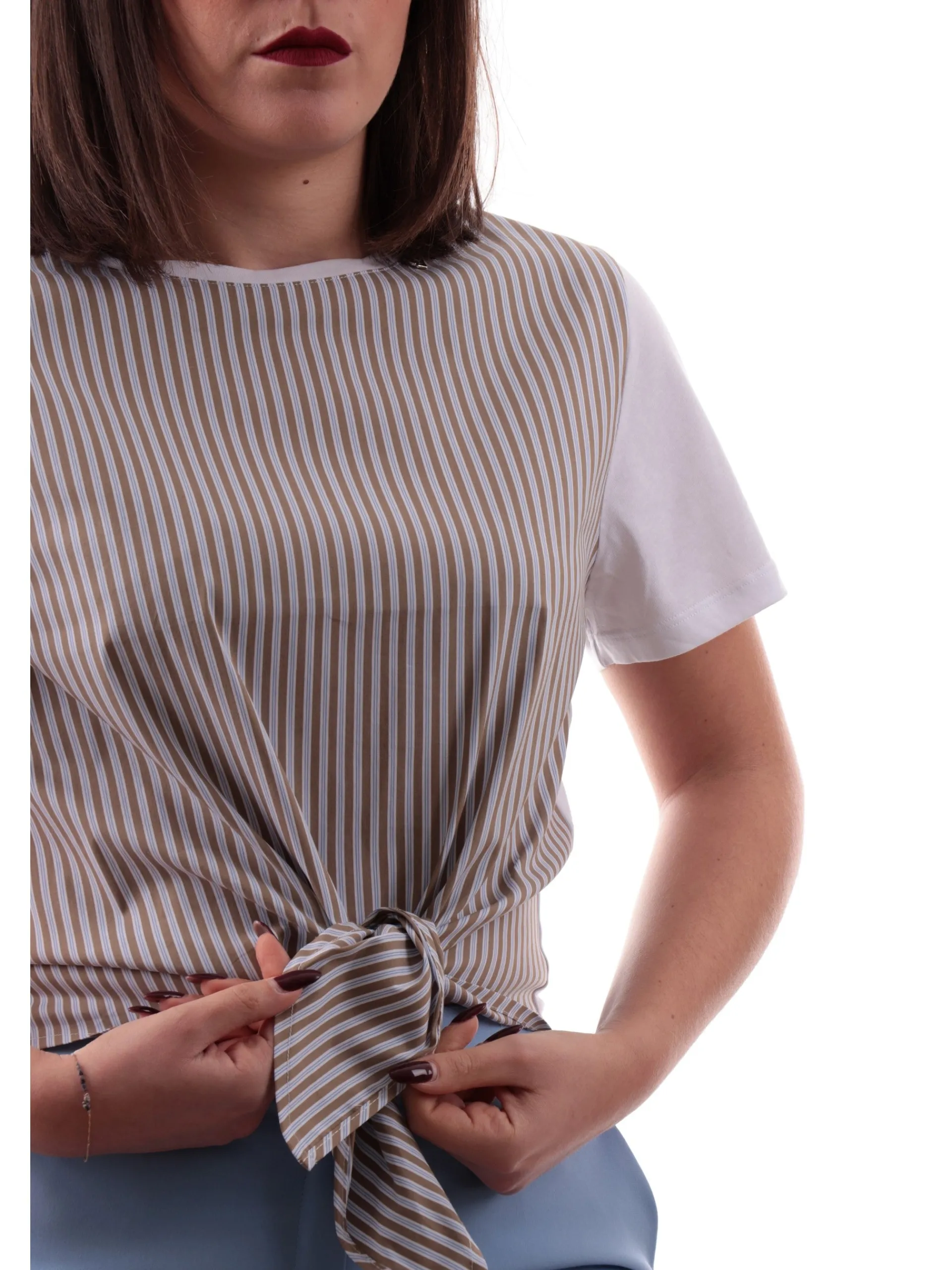 LIU JO MILANO T-Shirt*Maglia Liu Jo Donna doppio tessuto a righe con nodo WA5157J6308M9521