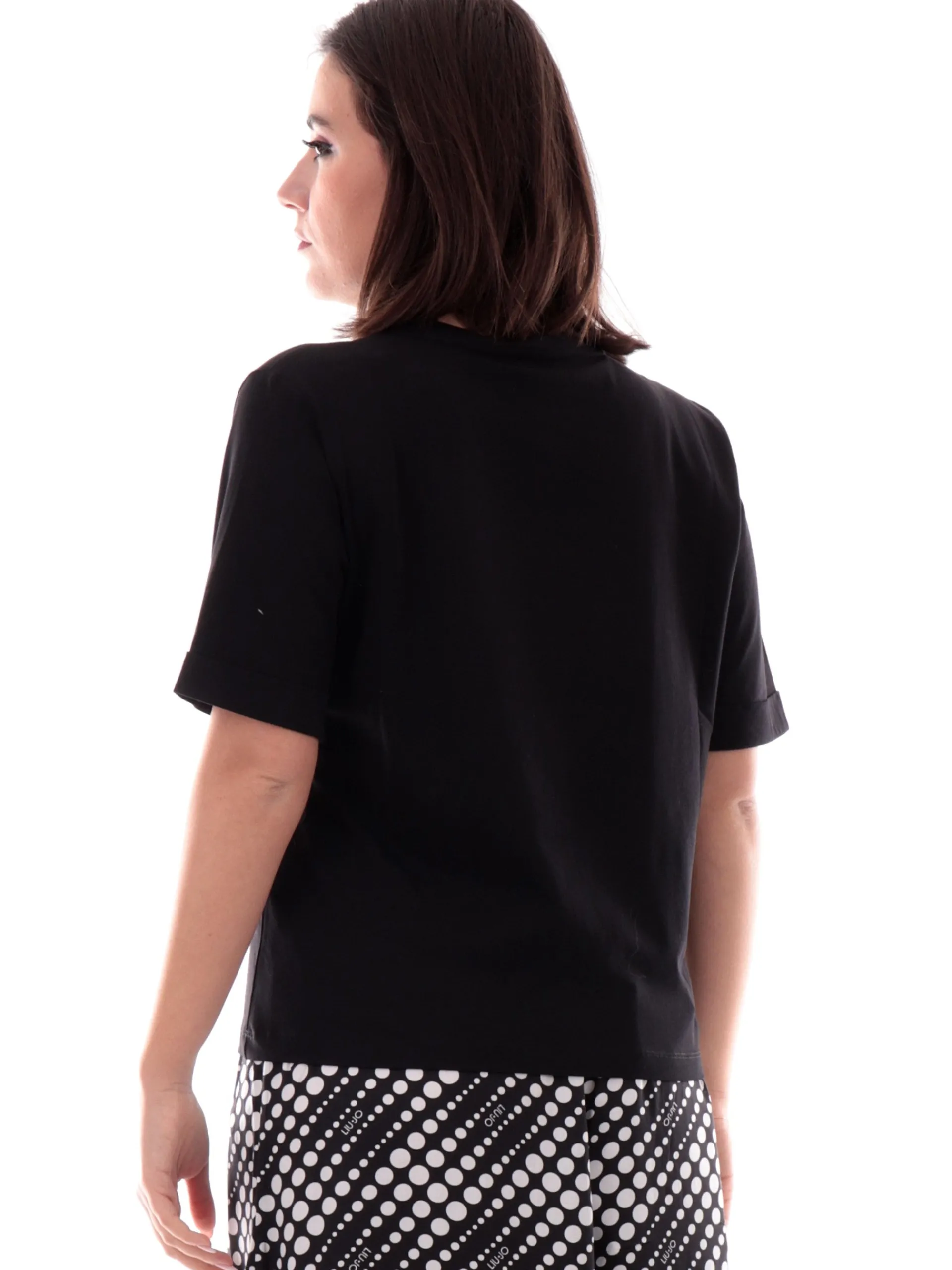 LIU JO SPORT T-Shirt*Maglia Liu Jo donna scollo a v nera con scritta logo strass TA5175JS923