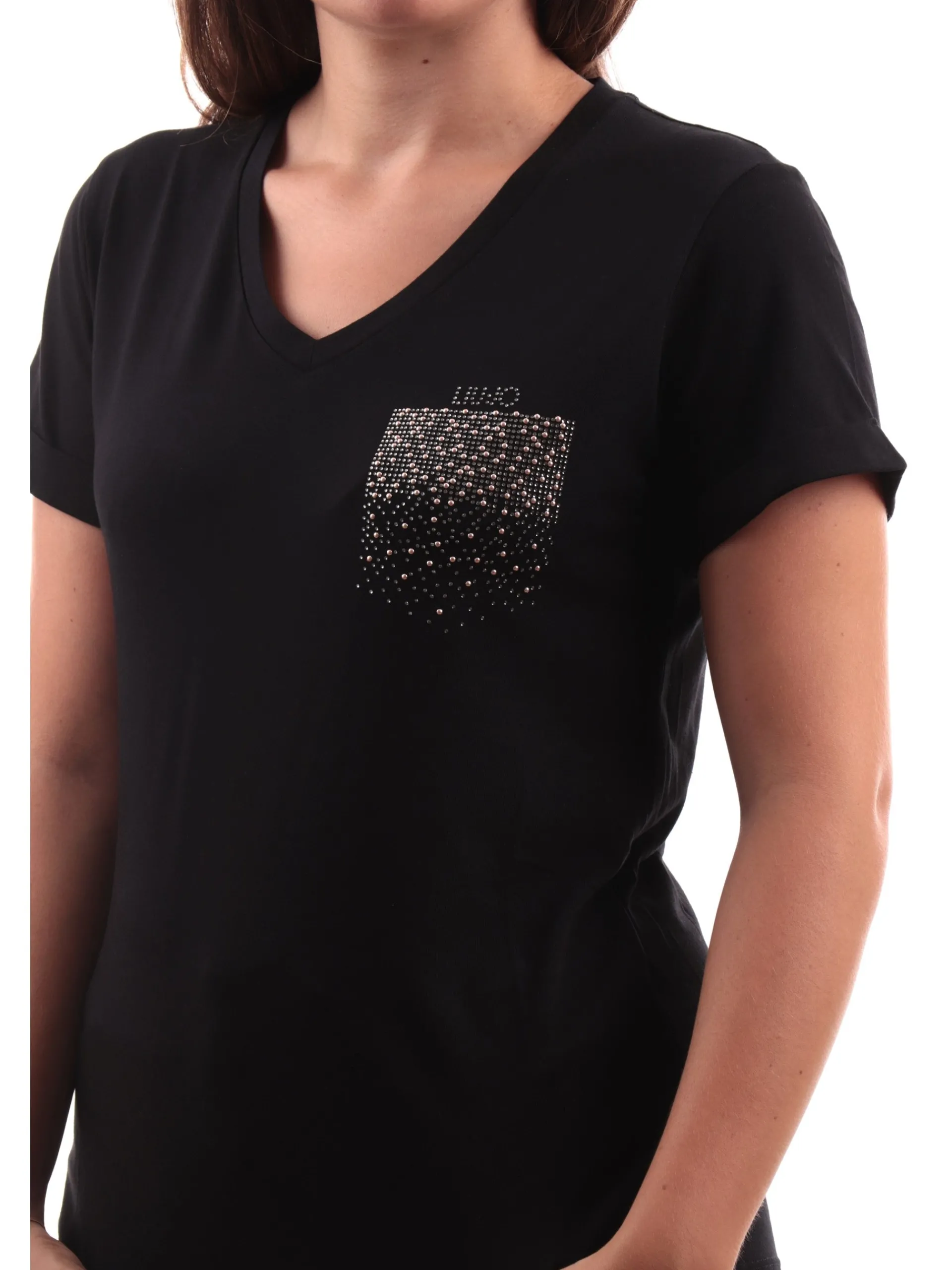 LIU JO SPORT T-Shirt*Maglia Liu Jo Nera da donna con taschino strass TF4078J6040N