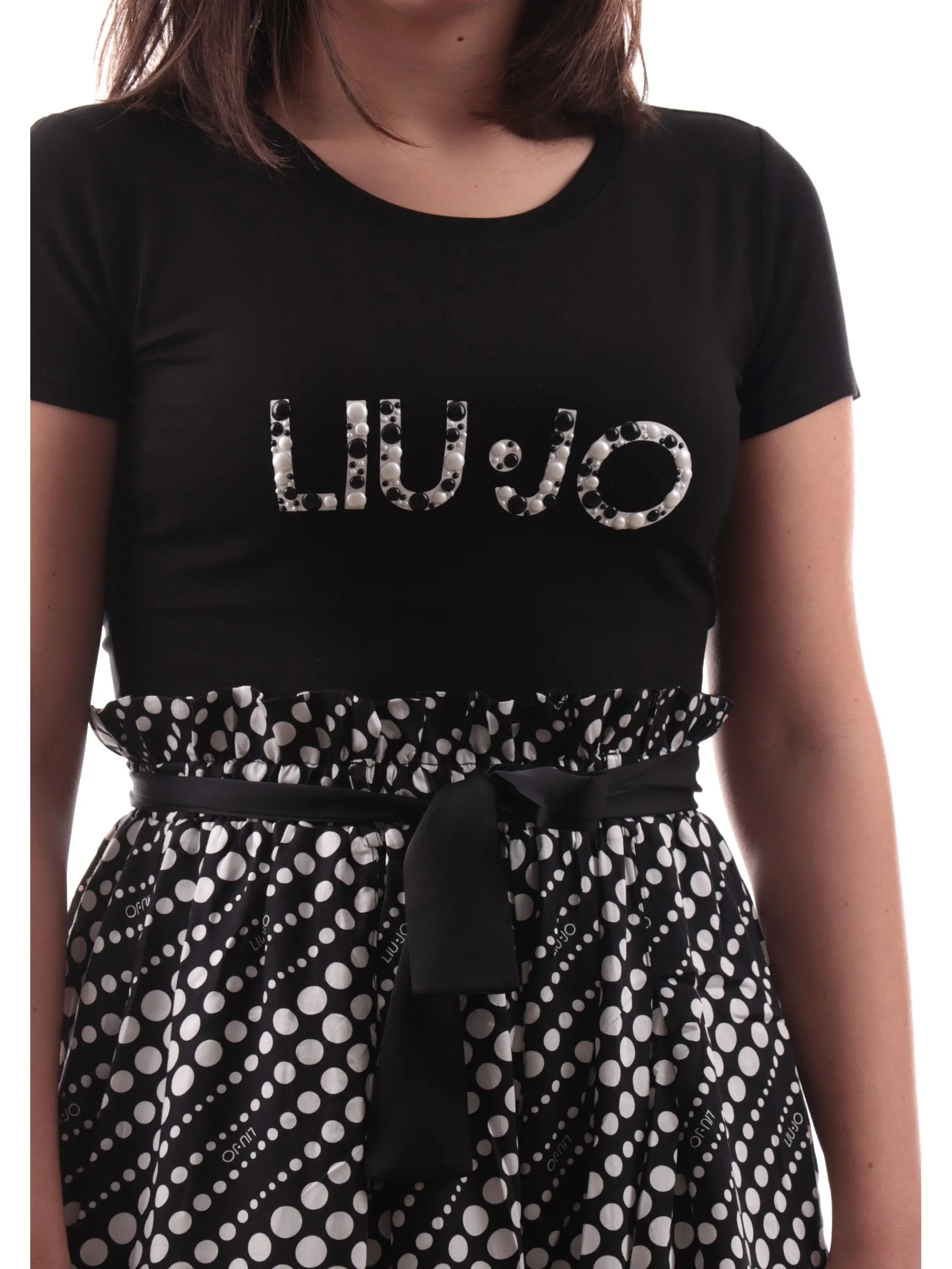 LIU JO MILANO T-Shirt*Maglia Liu Jo nera girocollo da donna logo con strass VA5156JS360