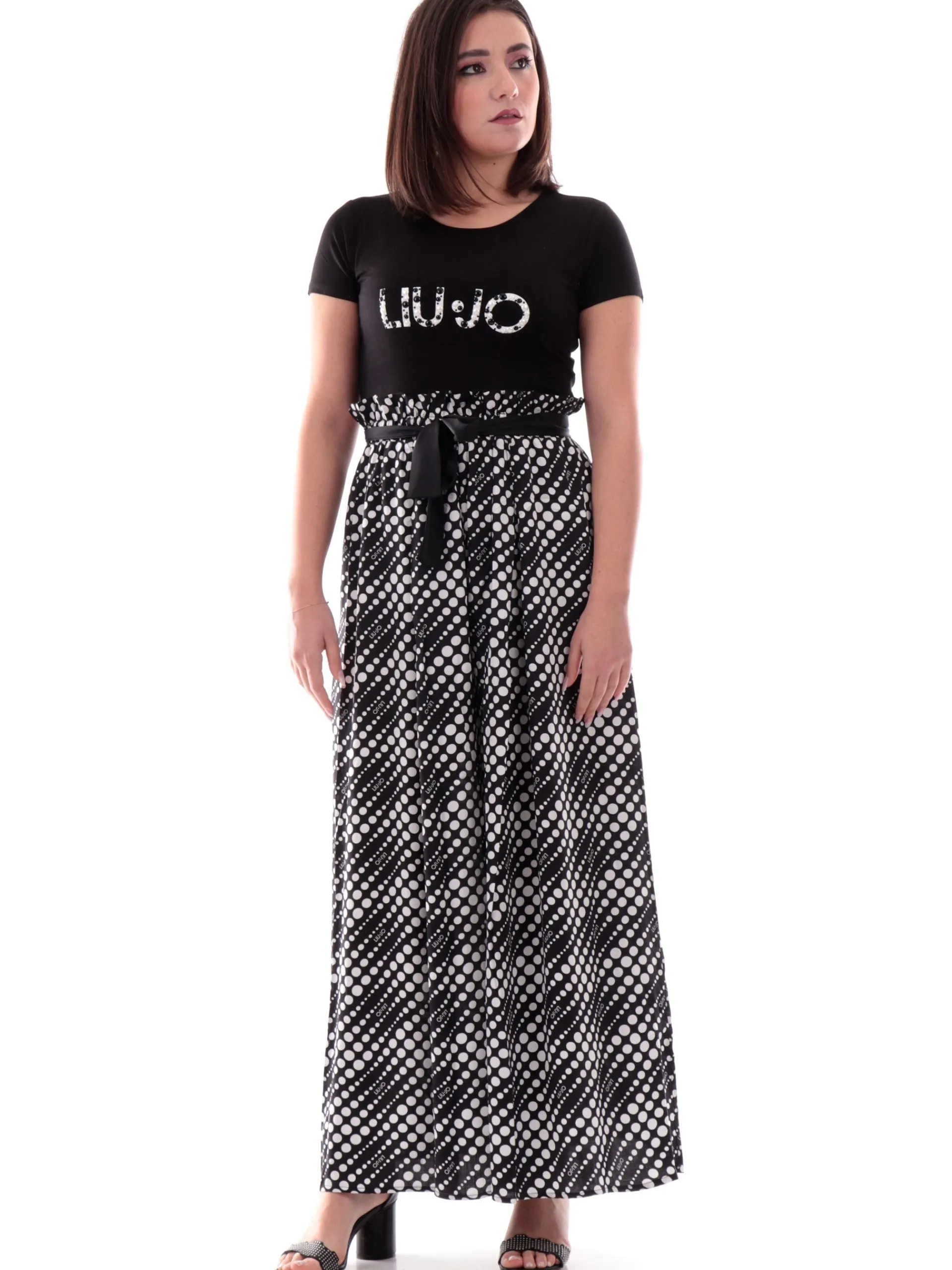 LIU JO MILANO T-Shirt*Maglia Liu Jo nera girocollo da donna logo con strass VA5156JS360