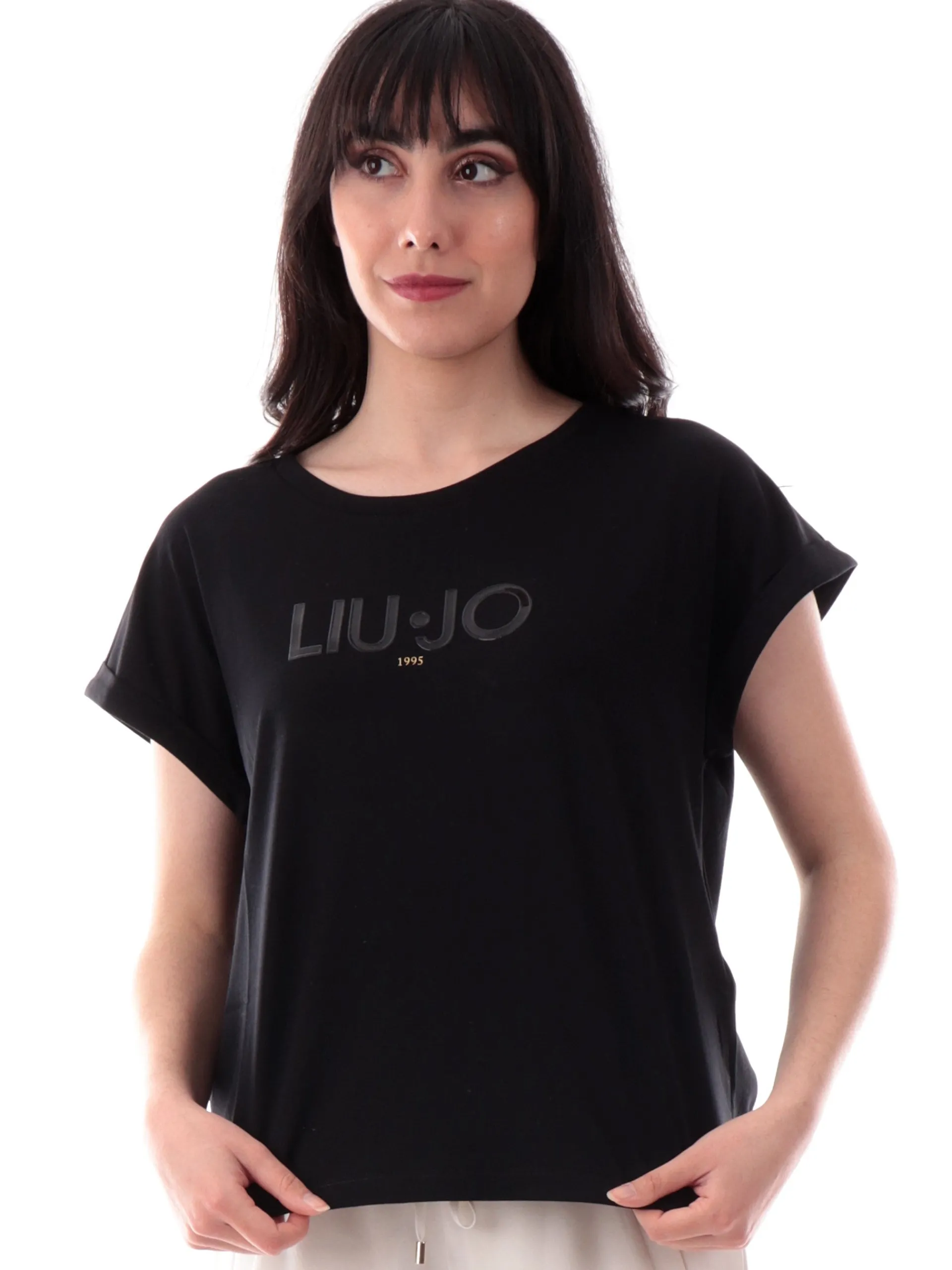 LIU JO SPORT T-Shirt*Maglia Liu Jo nera maniche aletta da donna con patch gommato TA5181JS003 W9415