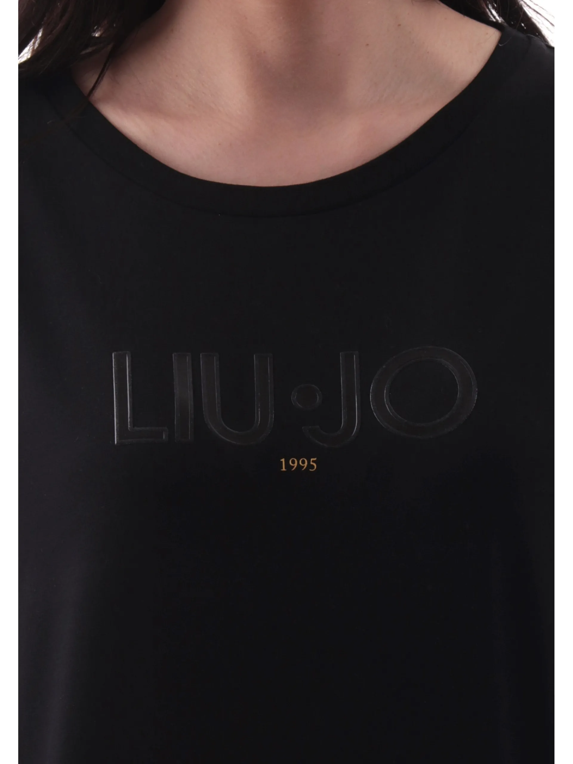 LIU JO SPORT T-Shirt*Maglia Liu Jo nera maniche aletta da donna con patch gommato TA5181JS003 W9415