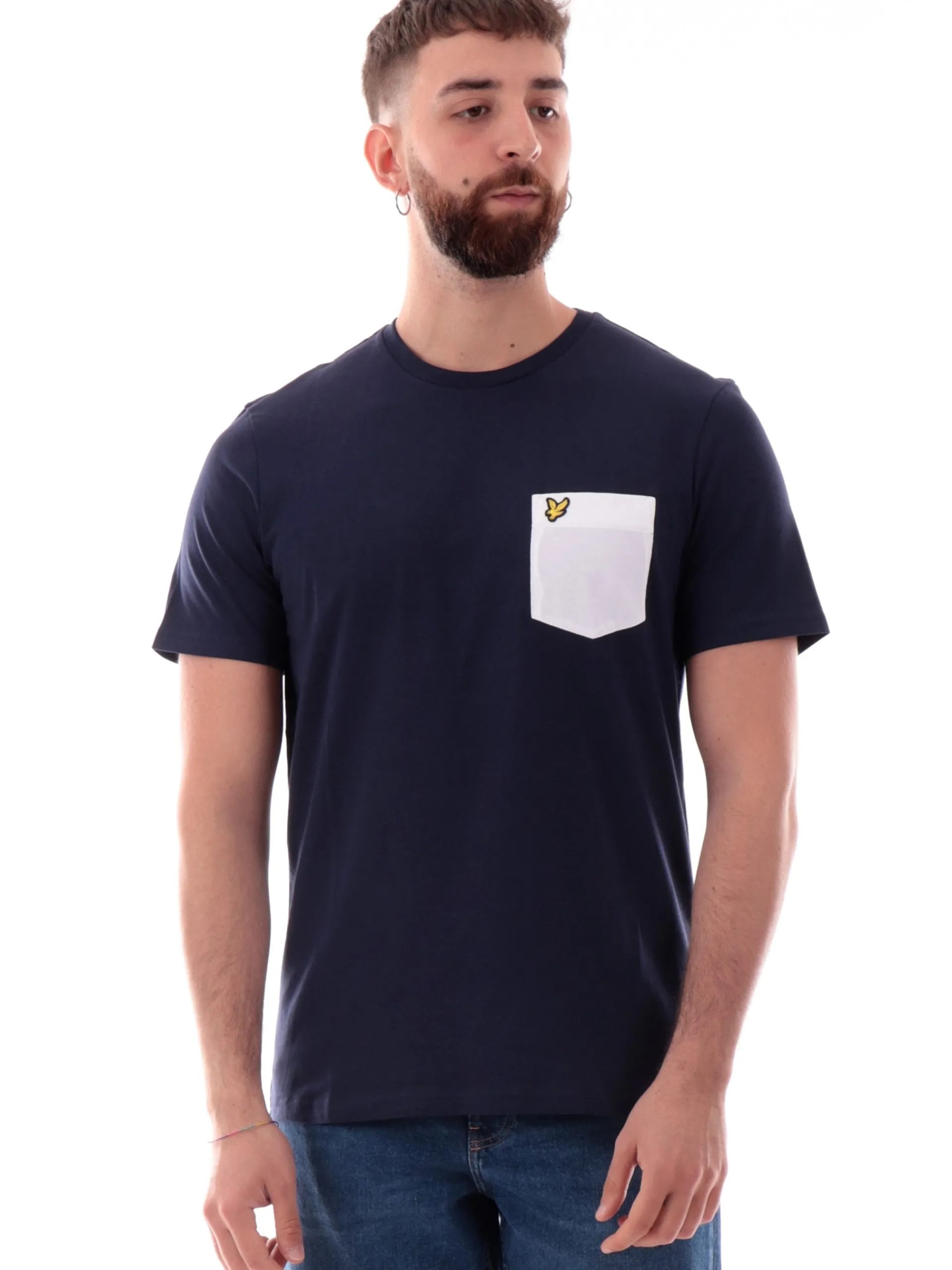LYLE & SCOTT T-Shirt*Maglia Lyle Scott blu da uomo con taschino a contrasto colore TS831VOG