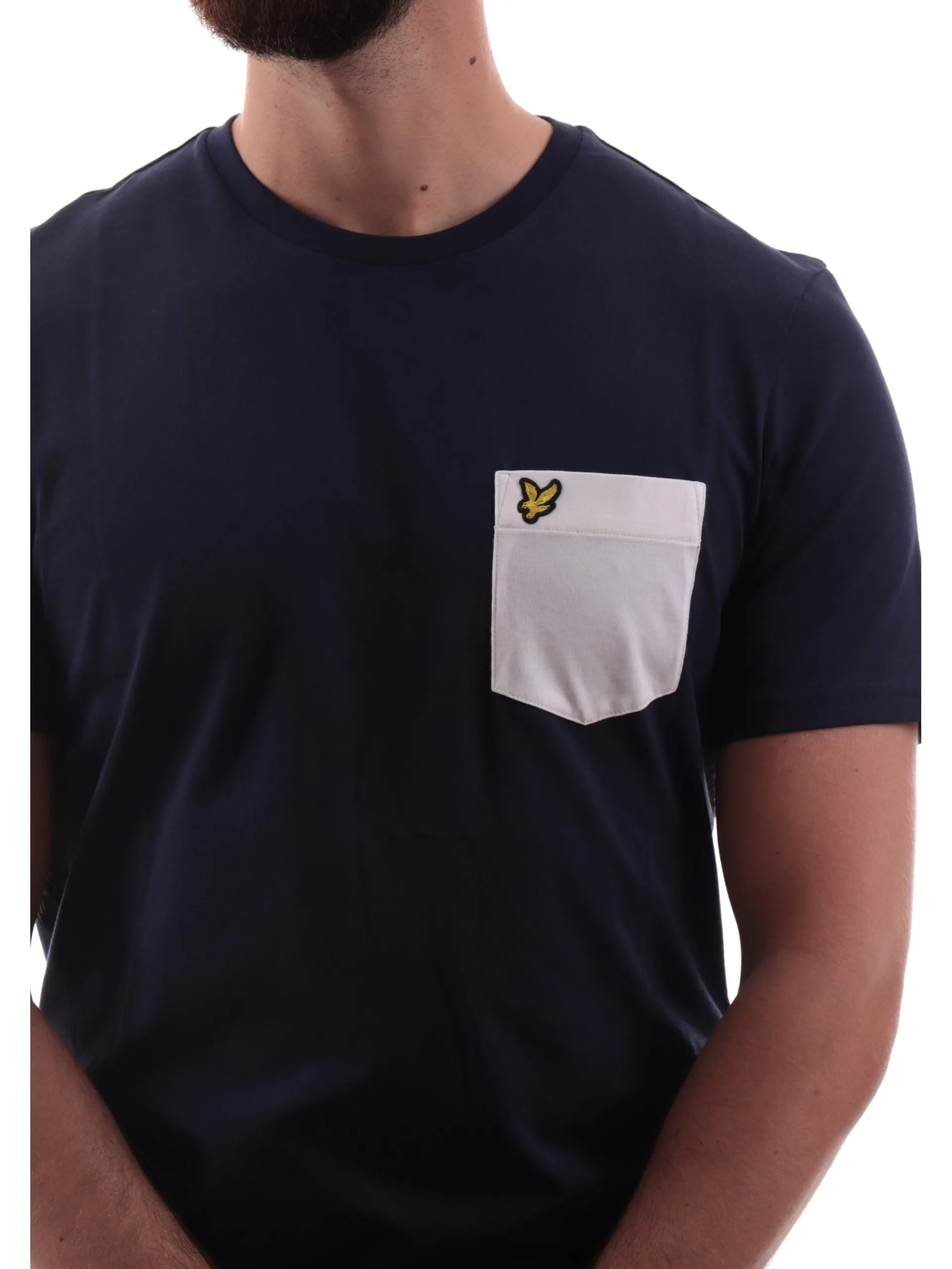 LYLE & SCOTT T-Shirt*Maglia Lyle Scott blu da uomo con taschino a contrasto colore TS831VOG