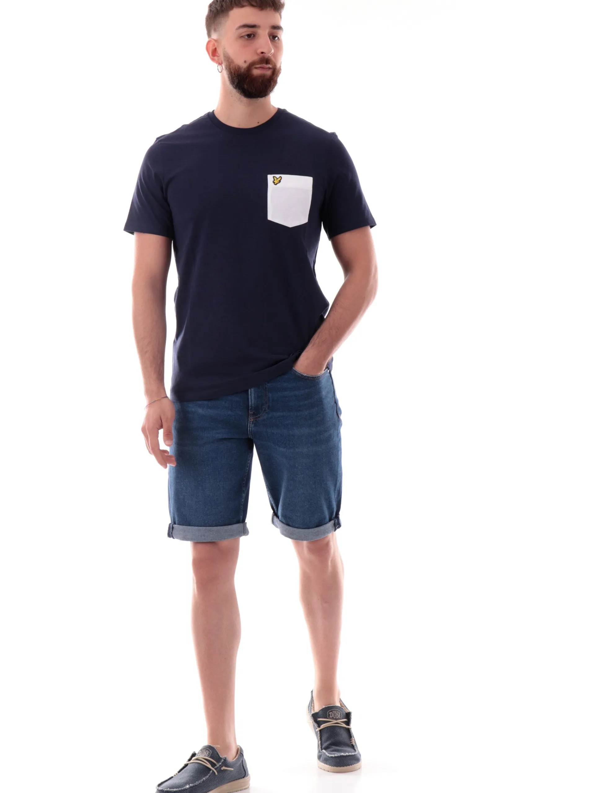 LYLE & SCOTT T-Shirt*Maglia Lyle Scott blu da uomo con taschino a contrasto colore TS831VOG