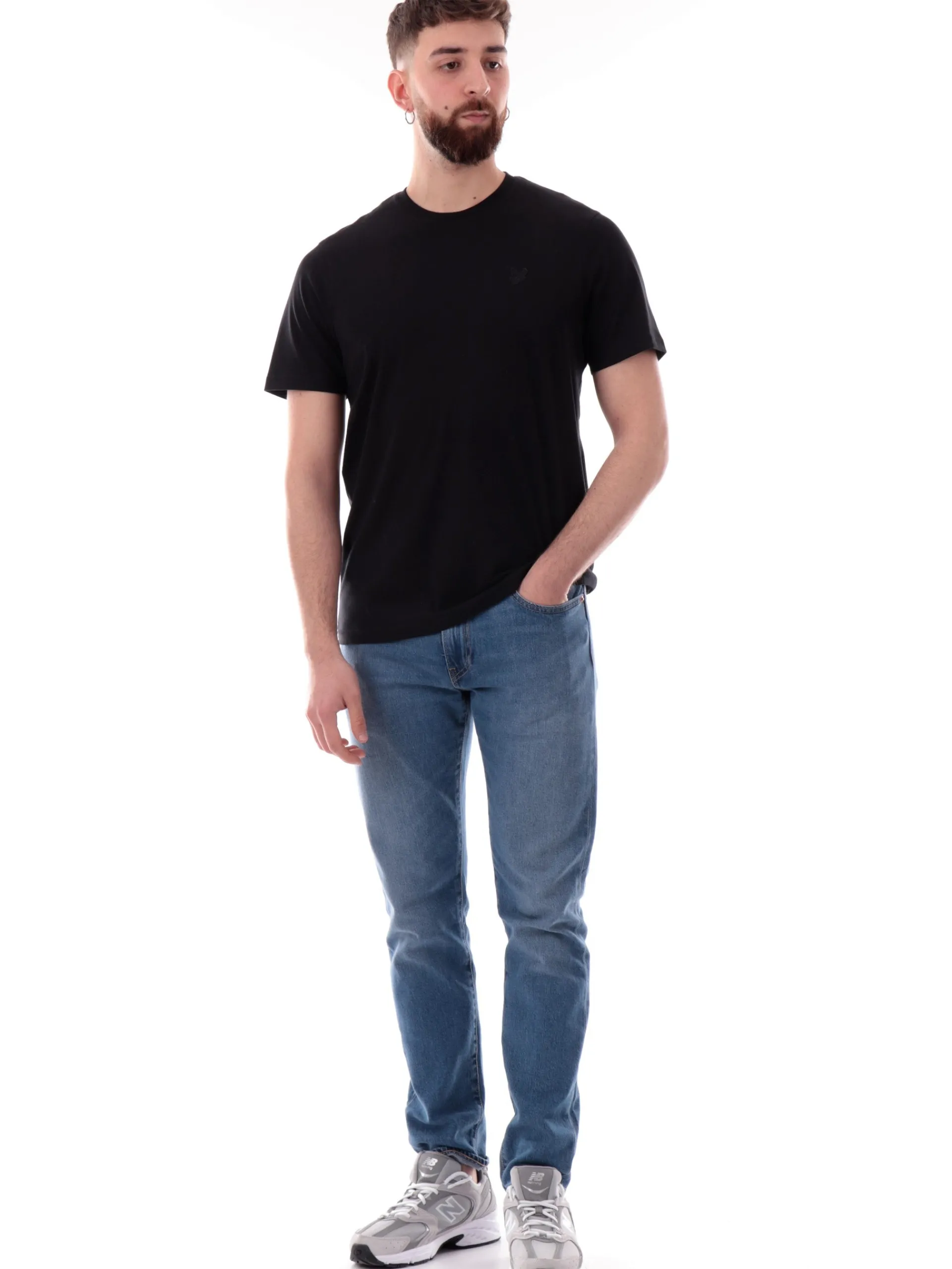 LYLE & SCOTT T-Shirt*Maglia Lyle Scott nera Superfine da uomo patch Lyle Scott ricamato TS2255TON
