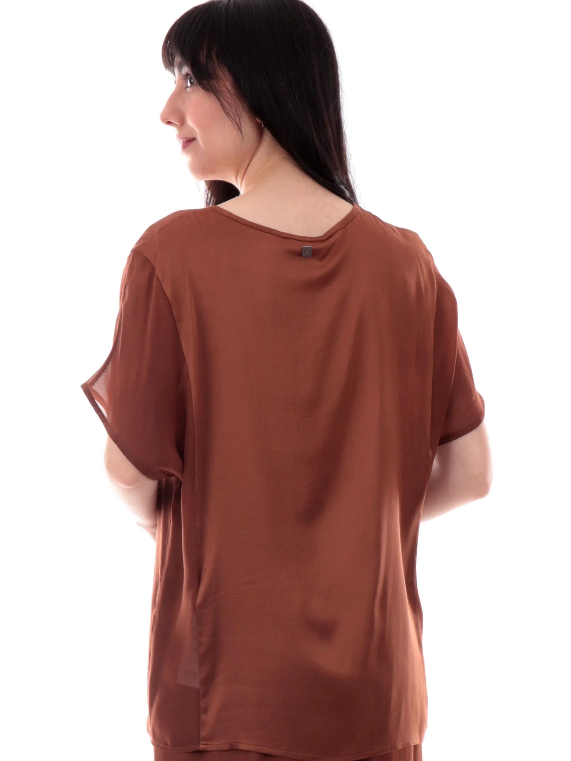 MANILA GRACE Maglie*Maglia Marrone raso satin C037VUMD489
