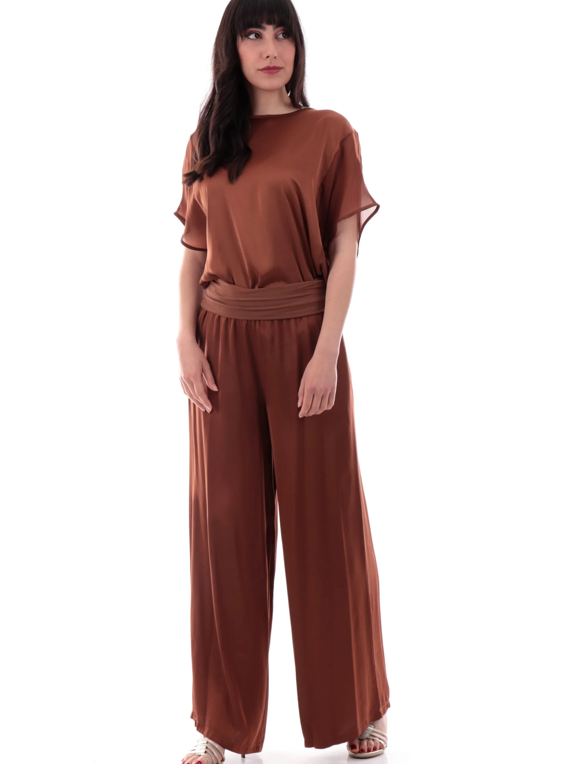 MANILA GRACE Maglie*Maglia Marrone raso satin C037VUMD489